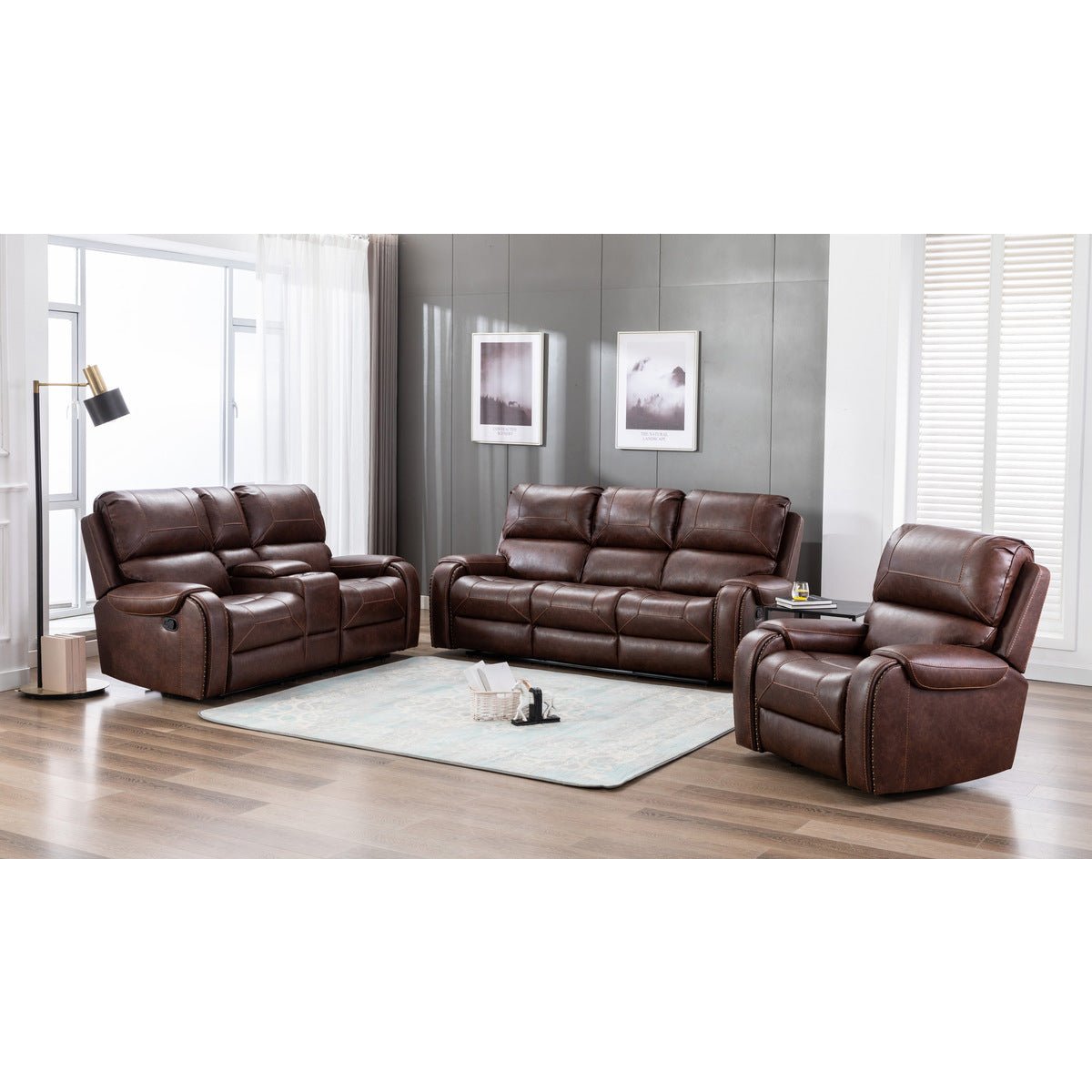 Caesar Brown Reclining Sofa - Premium Leather Recliner Couch with Adjustable Backrest & Footrest | Perfect for Living Room, Home Theater & Family Relaxation