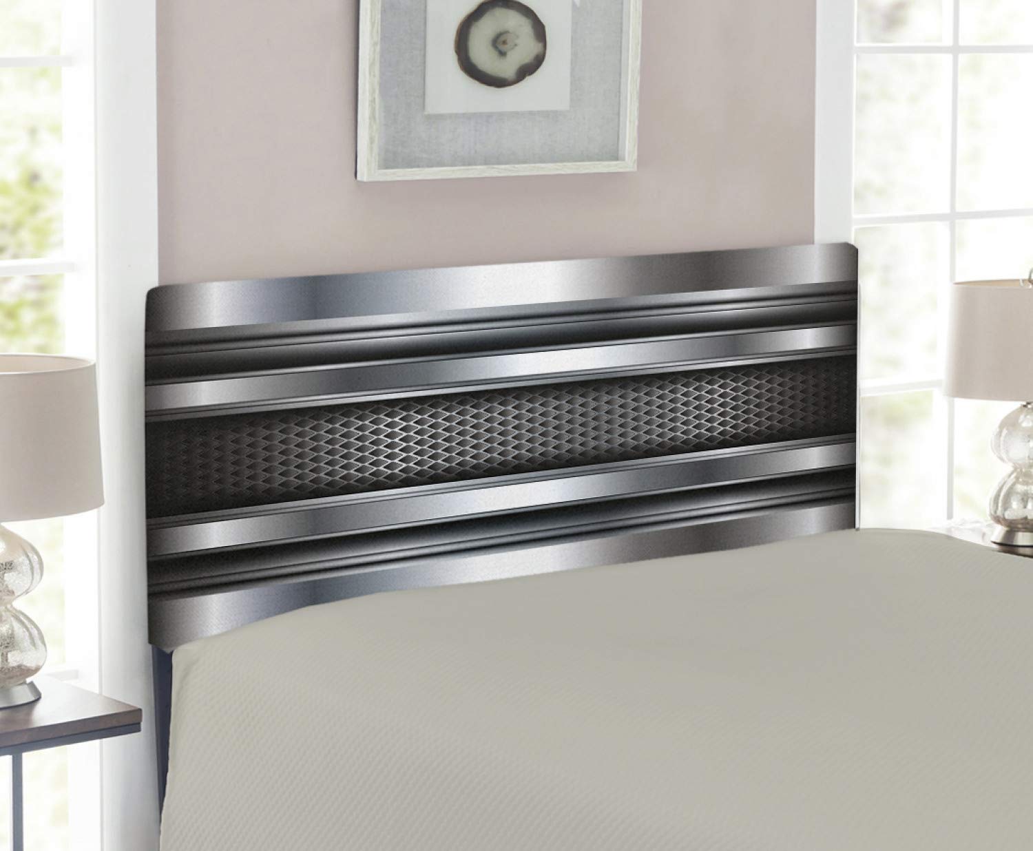 Ambesonne Grey Twin Size Upholstered Headboard with Memory Foam - Realistic Steel Plates Industrial Technology Themed Print - Decorative Metal Bed Headboard for Modern Bedroom - Grey Taupe Color - Perfect for Industrial Style Home Decor & Loft Apartments