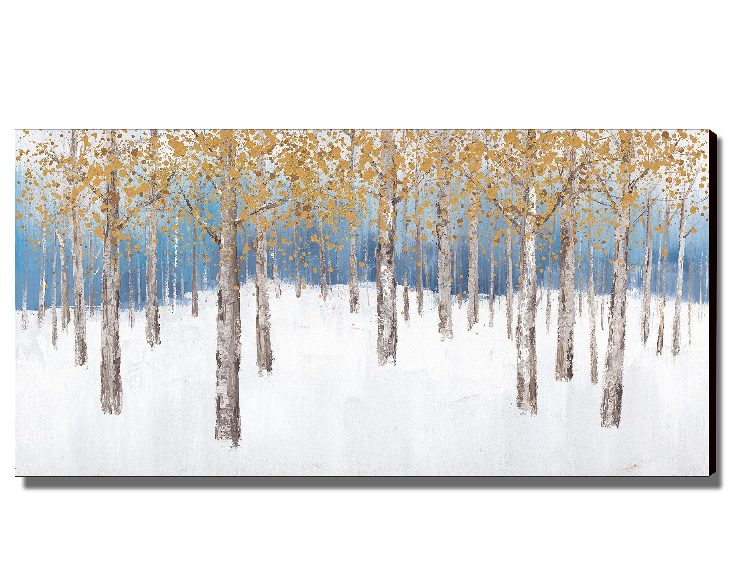 Winter Blue Green Birch Forest Landscape Oil Painting - Modern Canvas Wall Art for Home Decor, Living Room & Bedroom - 20x40 Inches - Nature Wilderness Illustration in Turquoise - Perfect for Cozy Winter Themes & Scandinavian Interior Design