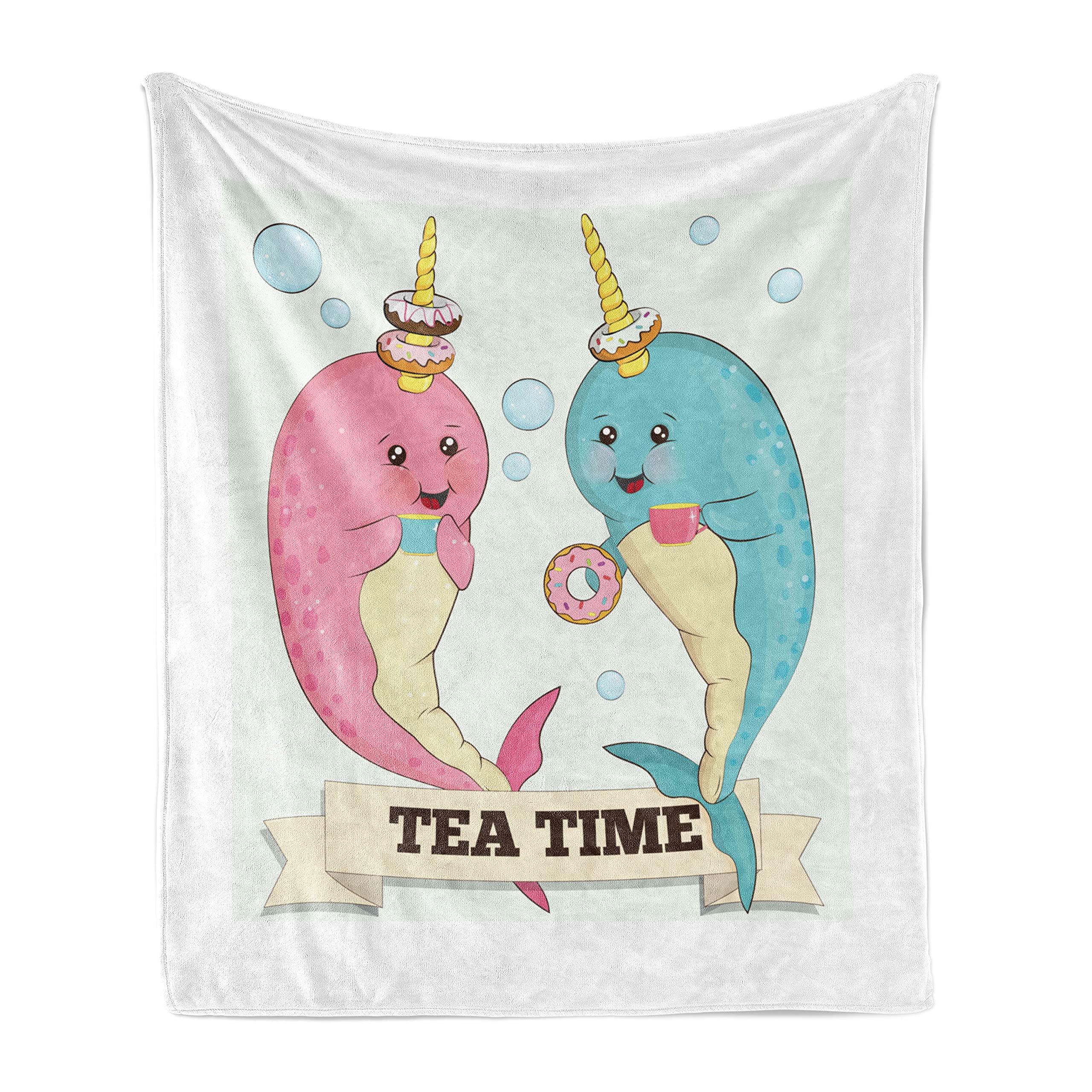 Ambesonne Narwhal Flannel Fleece Throw Blanket - Soft Couch Cover for Adults, 50