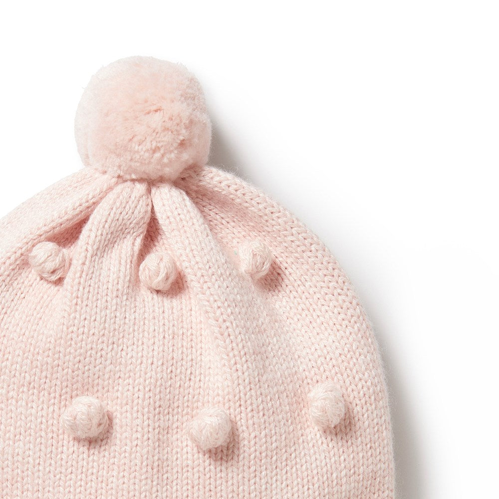 Soft Pink Knitted Bauble Hat for Women - Warm Winter Beanie with Pom Pom - Perfect for Cold Weather, Outdoor Activities & Fashion Accessories
