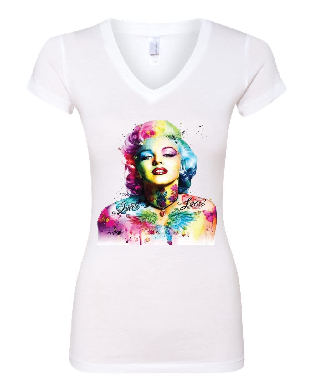 Vibrant Marilyn Multicolor Pop Art T-Shirt for Women - Junior Fit V-Neck Tee | Perfect for Casual Wear, Pop Culture Events & Retro Fashion