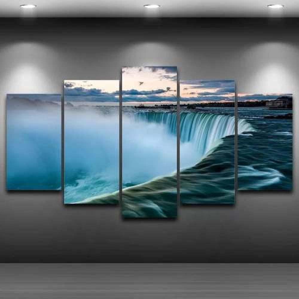 QQWER 5-Piece Niagara Falls Canvas Wall Art Set - Framed & Ready to Hang Landscape Paintings for Living Room, Bedroom & Office Decor