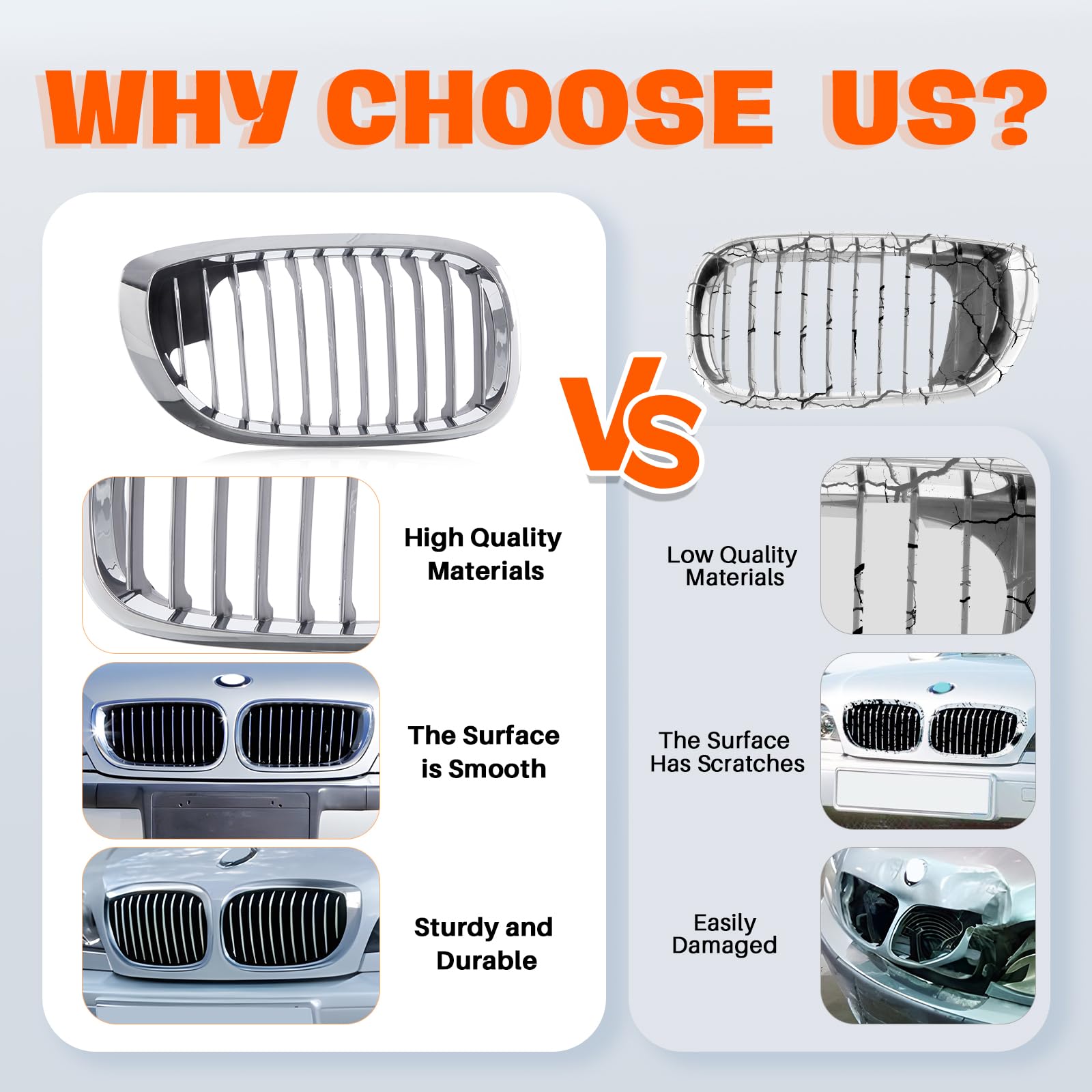Chrome & Black Front Grille for 2003-2006 BMW 325Ci 330Ci - Right Side Replacement (Part# 51137064318 BM1200157) | Perfect for Car Upgrades & Customization