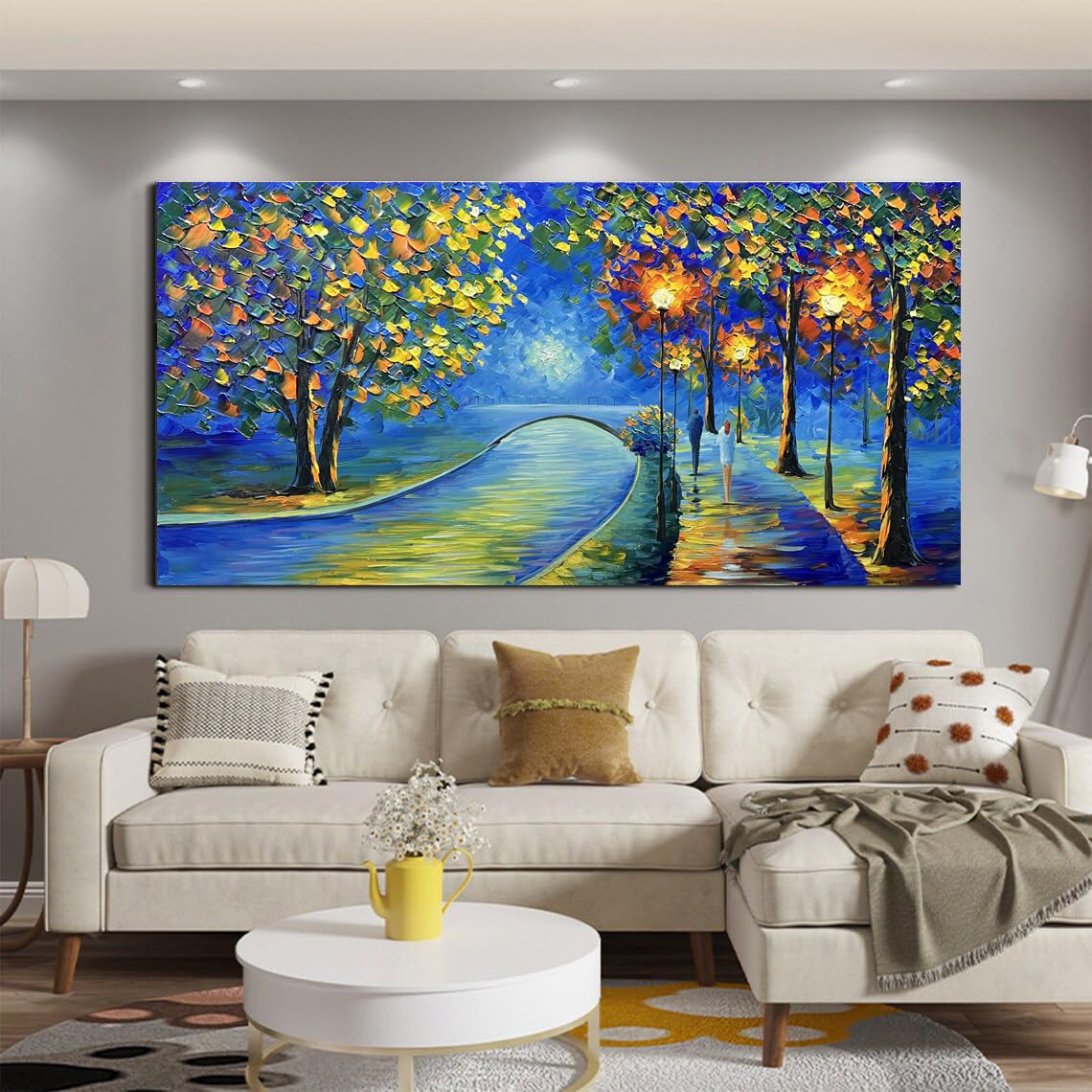 YaSheng Art - Handmade Textured Tree Abstract Landscape Oil Painting on Canvas, Contemporary Wall Art for Home & Office Decor, 24x48 Inch - Perfect for Living Room, Bedroom, or Office Wall Decorations