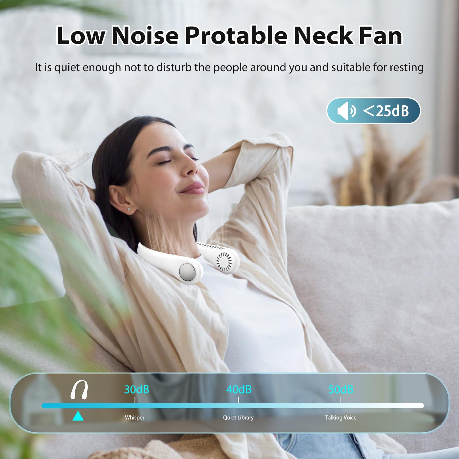 Portable Neck Fan with 360° Cooling Airflow - USB Rechargeable, Bladeless, 3 Speed Settings - Hands-Free Wearable Fan for Sports, Office, Travel, Gym & Outdoor Activities - Quiet Personal Cooling Fan for Summer Heat Relief