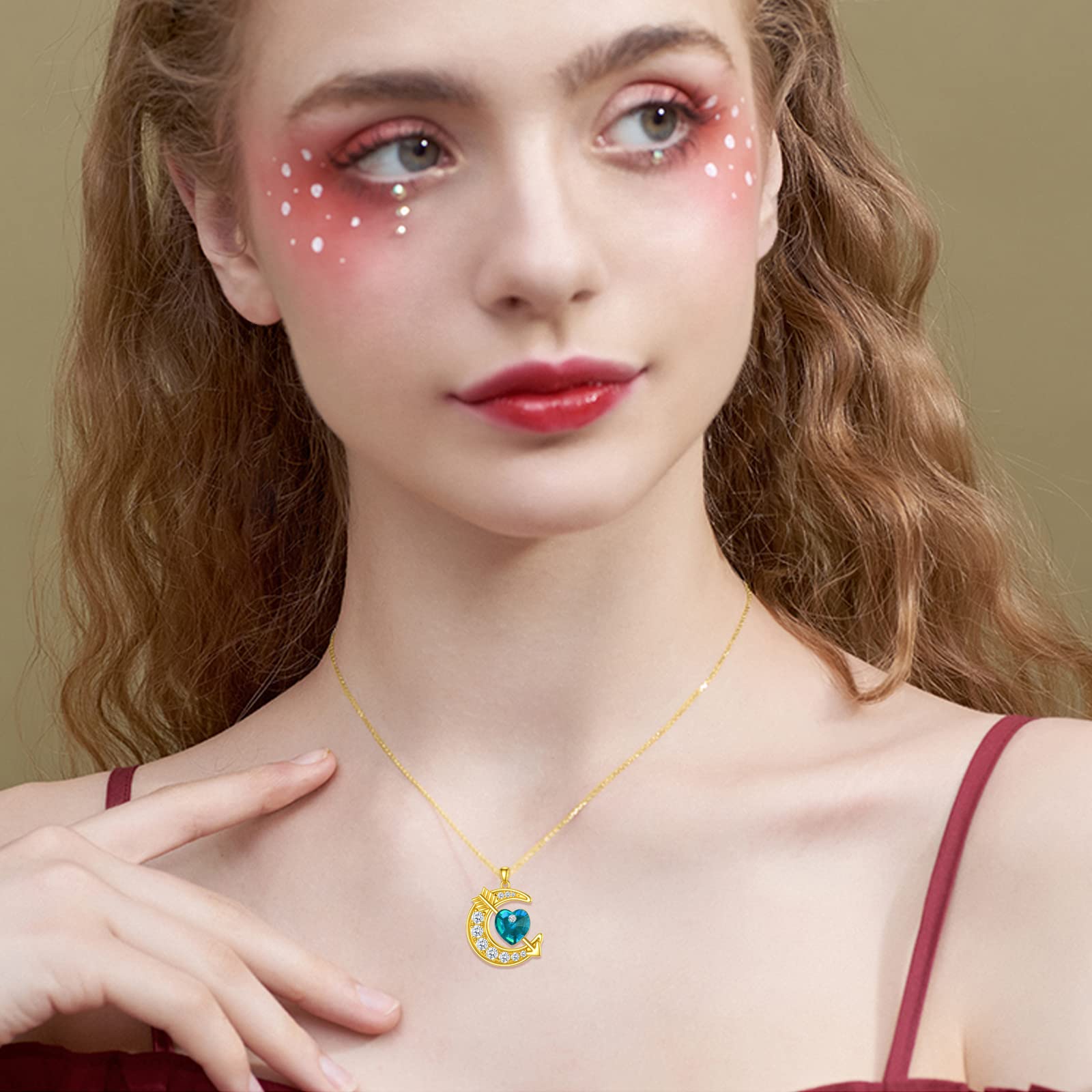 OCJ Sterling Silver Moon Birthstone Pendant Necklace for Women - Classic Love Arrow Crystal Jewelry with Birthstone | Perfect Birthday, Christmas Gift for Her, Daughter, Teens | Elegant Everyday Wear & Special Occasion Jewelry