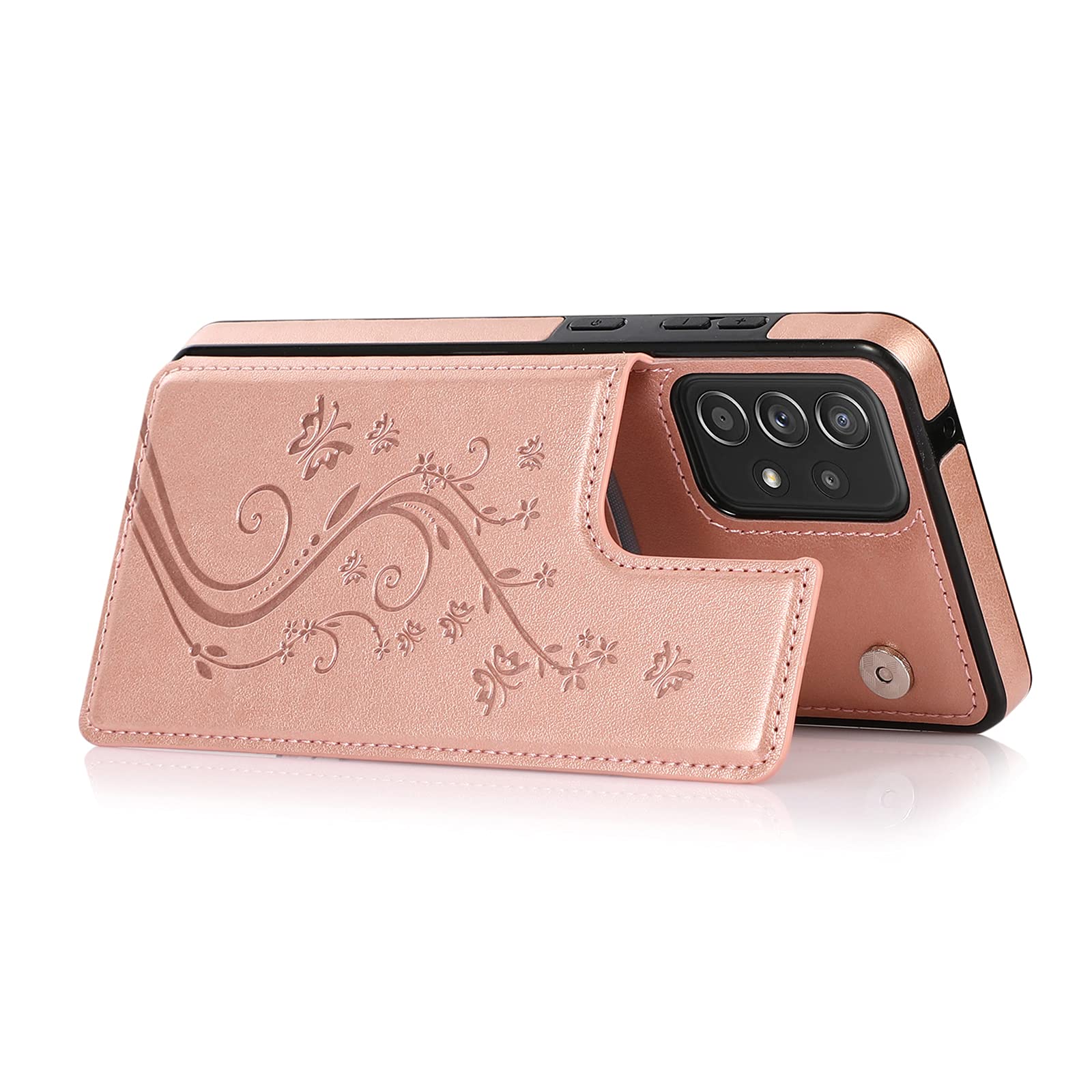 Samsung Galaxy A52 5G/4G Phone Case with Tempered Glass Screen Protector - Wallet Flip Leather Cover with Card Holder & Stand - Rose Gold Women's Design for Everyday Protection & Style