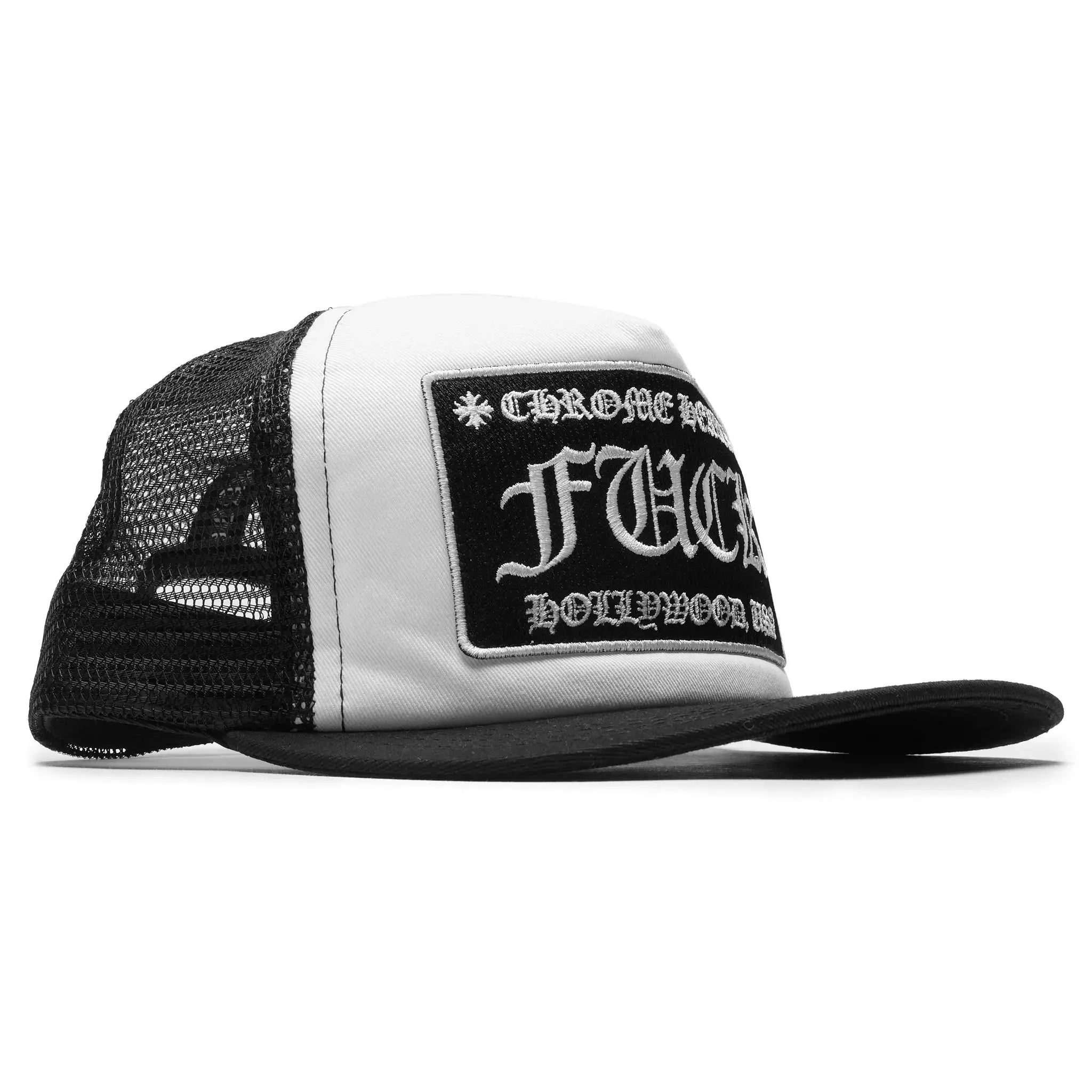 Chrome Hearts Fuck Hollywood White & Black Trucker Cap - Stylish Adjustable Snapback Hat for Men & Women - Perfect for Streetwear, Hip Hop Fashion & Outdoor Activities