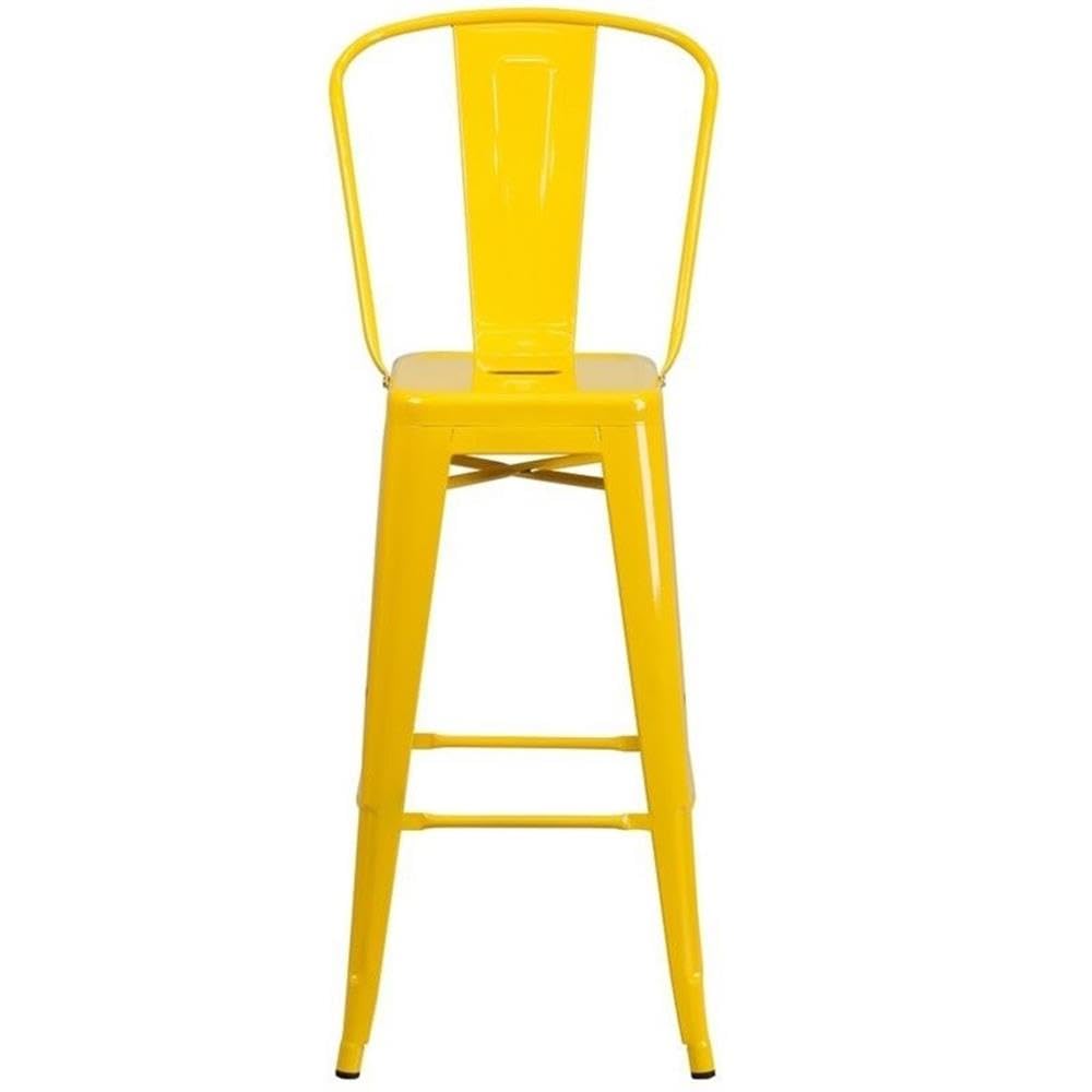 BOWERY HILL 30 Inch Industrial Bar Stool - Steel & Plastic Construction, Yellow - Perfect for Kitchen Islands, Home Bars & Commercial Use