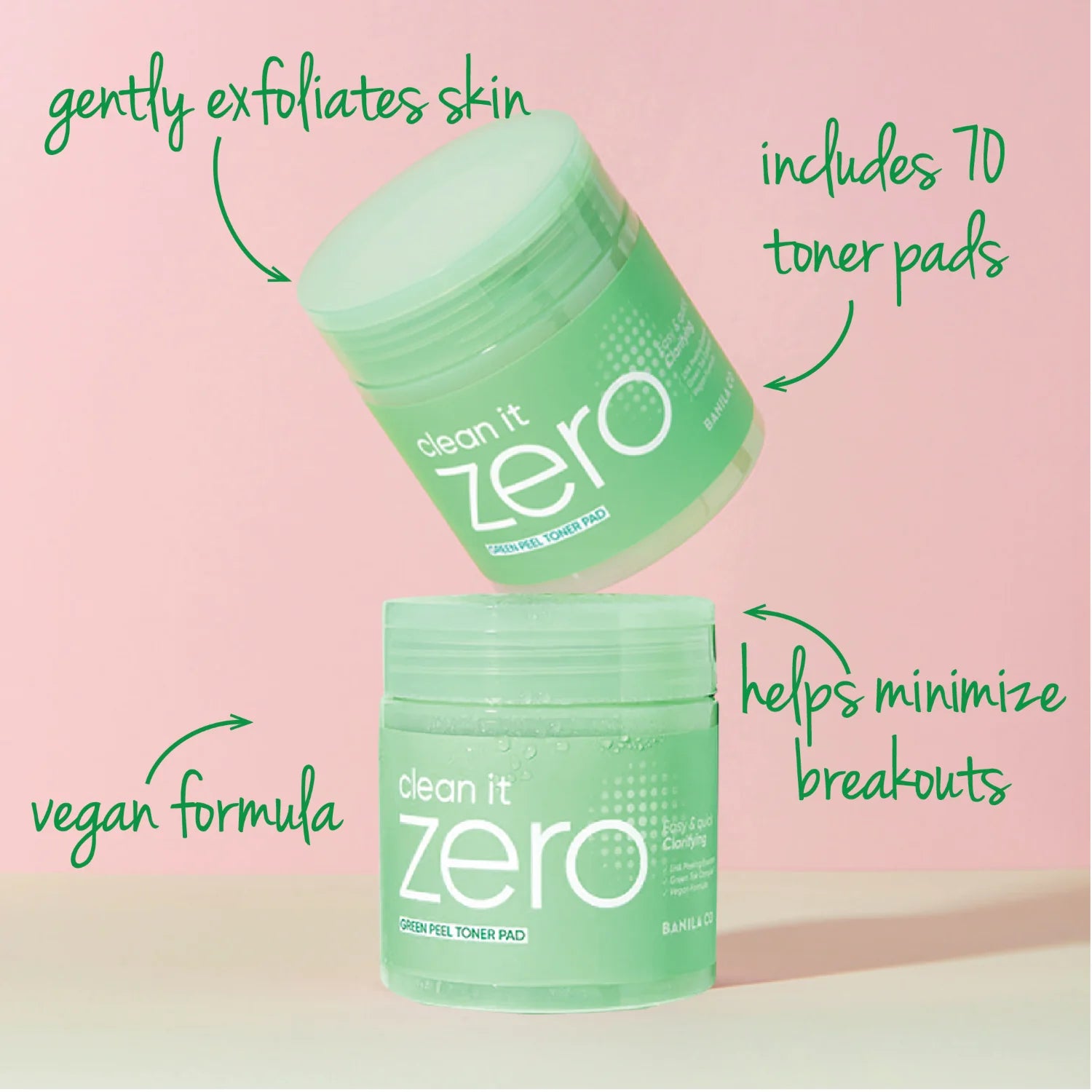 BANILA CO Clean It Zero Green Peel Toner Pads - 70 Count (200ml) | Exfoliating & Pore-Cleansing Facial Treatment | Perfect for Daily Skincare Routine & Travel