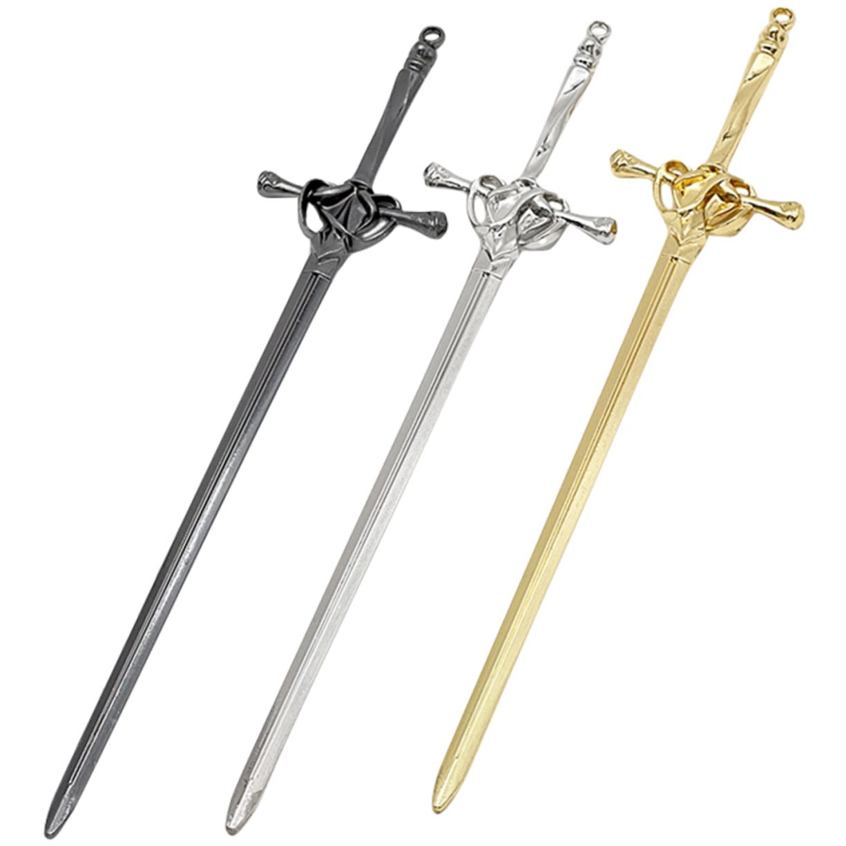FRCOLOR 3pcs Vintage Alloy Sword Hairpin Set - Metal Hair Chopsticks & Bun Sticks for Women & Girls - Perfect for Updos, Buns, and Medieval Cosplay Hairstyles
