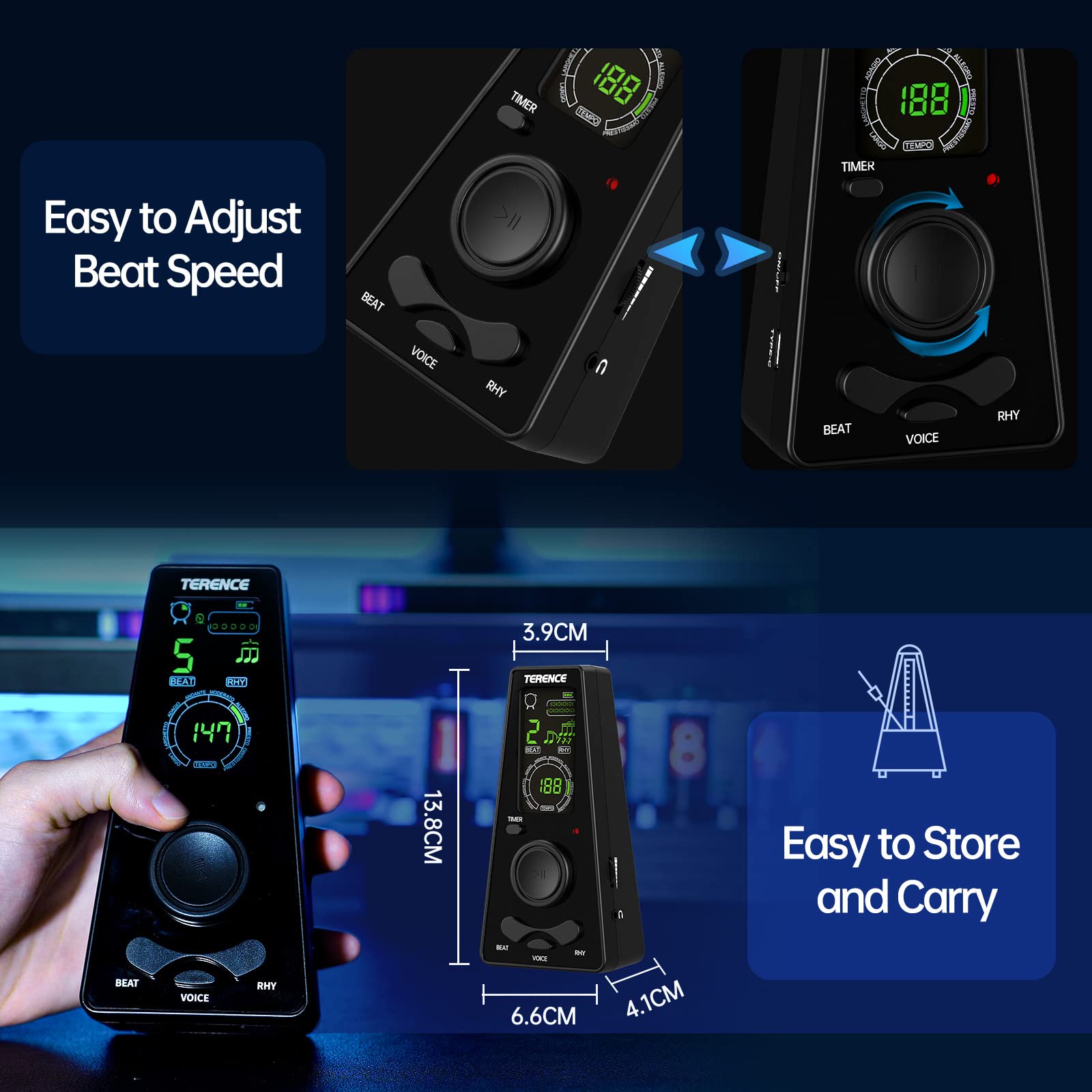 Digital Metronome with Timer - Electronic Tuner for Piano, Guitar, Violin & Musical Instruments | Adjustable BPM & Beat Settings | Perfect for Practice, Studio & Live Performances
