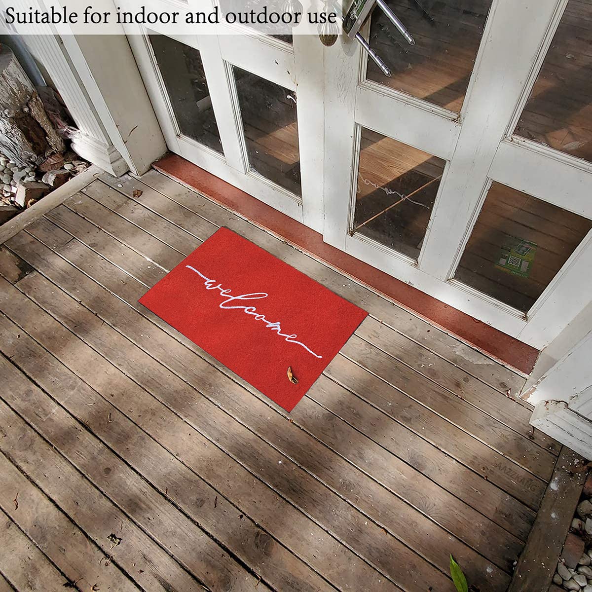 AAZZKONG Non-Slip Red Welcome Doormat - Heavy Duty Rubber Backing for Indoor/Outdoor Use - Front Door, Patio & High Traffic Areas - Easy Clean Entry Mat for Home, Office & Commercial Spaces