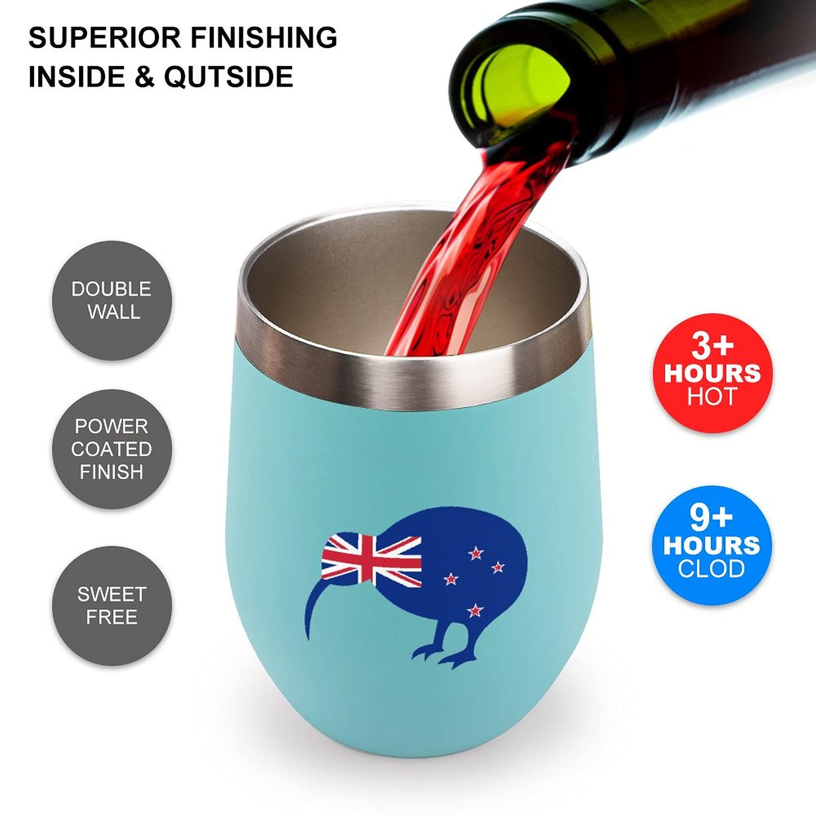 Stainless Steel Kiwi Bird Wine Tumbler - Vacuum Insulated Travel Mug for Coffee & Wine