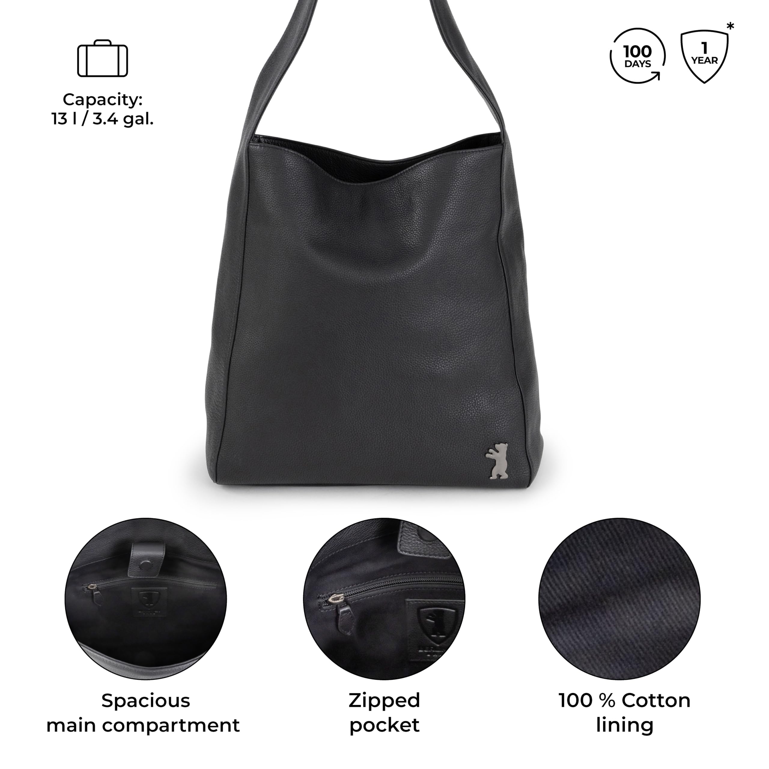 Premium Genuine Leather Tote Bag for Women - Stylish Shoulder Bag & Hobo Handbag - Atlanta Inspired Design - Black - Perfect for Work, Travel & Everyday Use