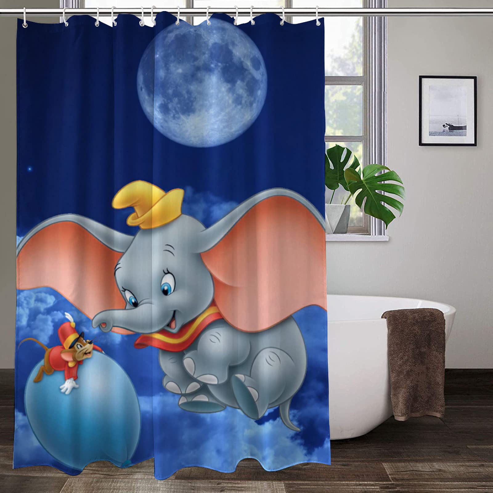 Dumbo Shower Curtain Set - 44 x 63 Inch Polyester Fabric Bathroom Decor with Hooks, Machine Washable - Perfect for Kids' Bathroom, Nursery, or Disney-Themed Home Decor