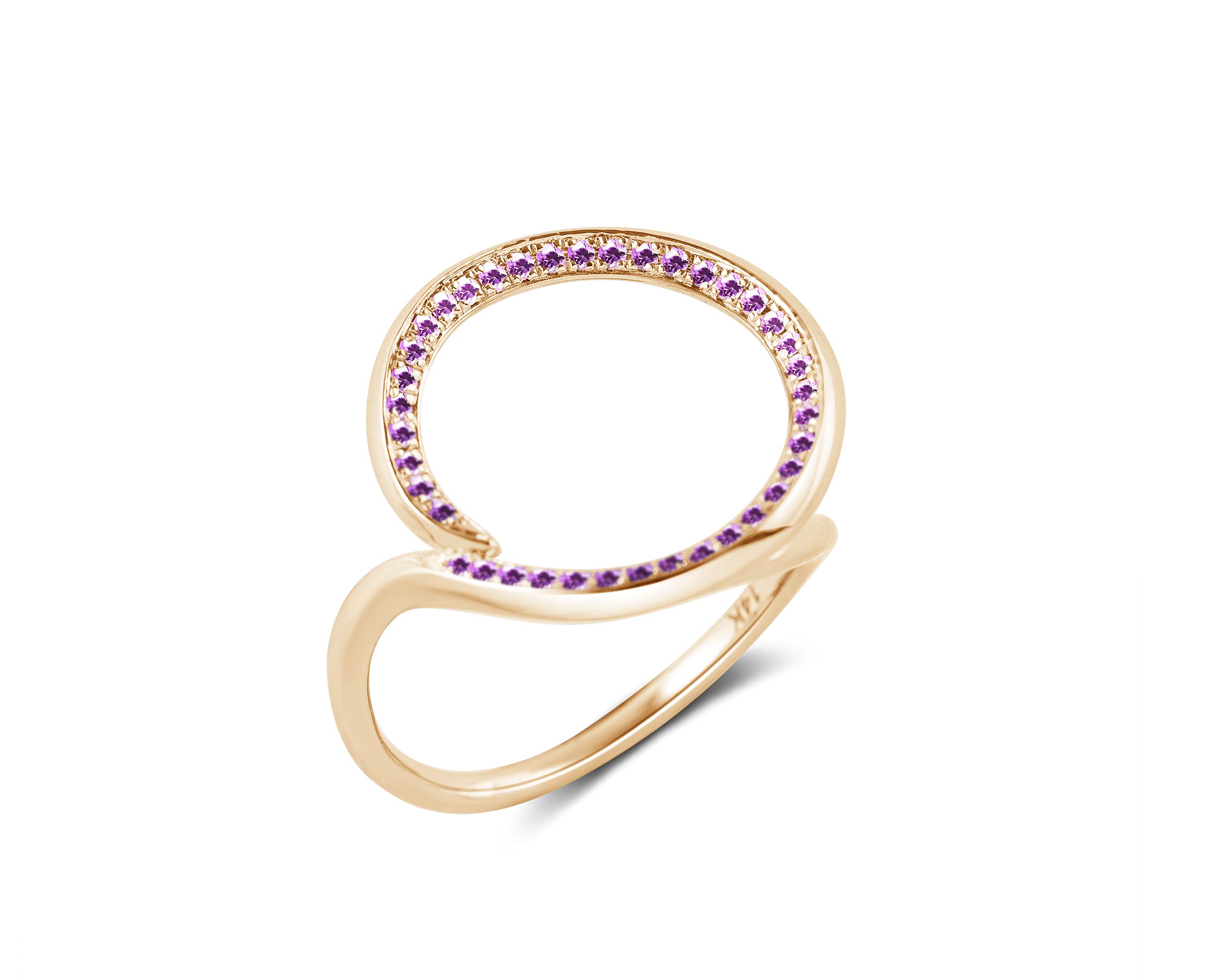 Amethyst Gold Wedding Ring for Women - Unique Halo Karma Engagement Ring Band - Simple Open Circle Alternative Wedding Ring - Perfect for Bridal Jewelry, Anniversary Gifts & Special Occasions