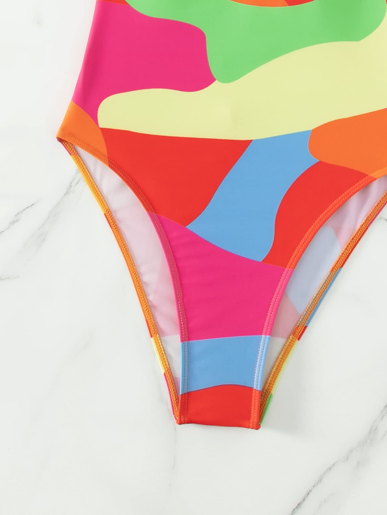 WDIRARA Women's One Shoulder Colorblock Cut Out Swimsuit - Mesh Monokini Bathing Suit for Beach, Pool Party & Summer Vacation