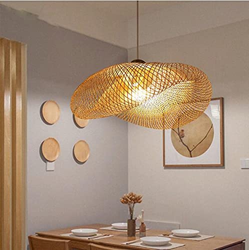 NJOYE Wooden Hanging Pendant Light - Bamboo LED Chandelier for Kitchen, Dining Room & Indoor Decor - 60cm Natural Wood Suspension Lamp (Warm White) - Perfect for Farmhouse, Rustic & Modern Home Lighting