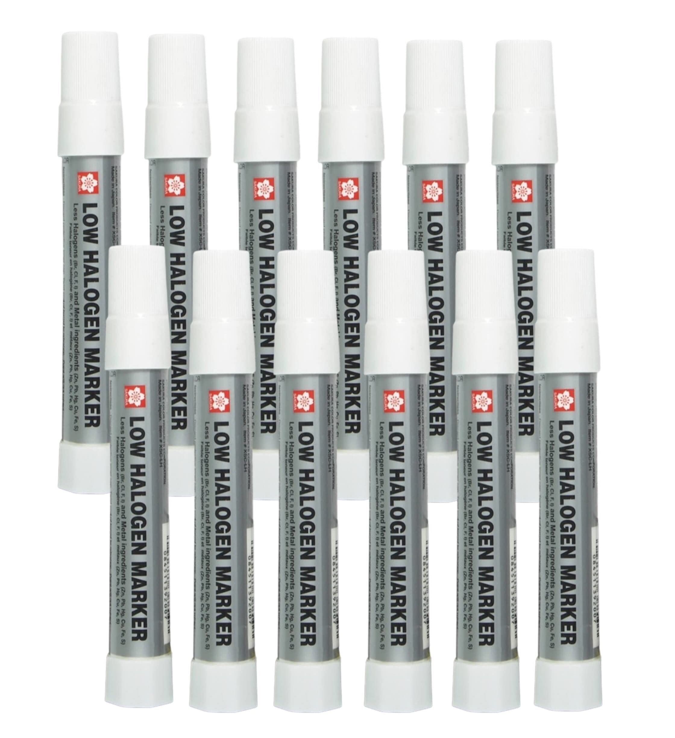 SAKURA 12-Pack Low Halogen Solid Paint Markers with Twist-Up Tip - Permanent Marker Pens for Steel, Metal, Wood & Glass - White Paint Markers for Industrial Use, DIY Projects & Artwork