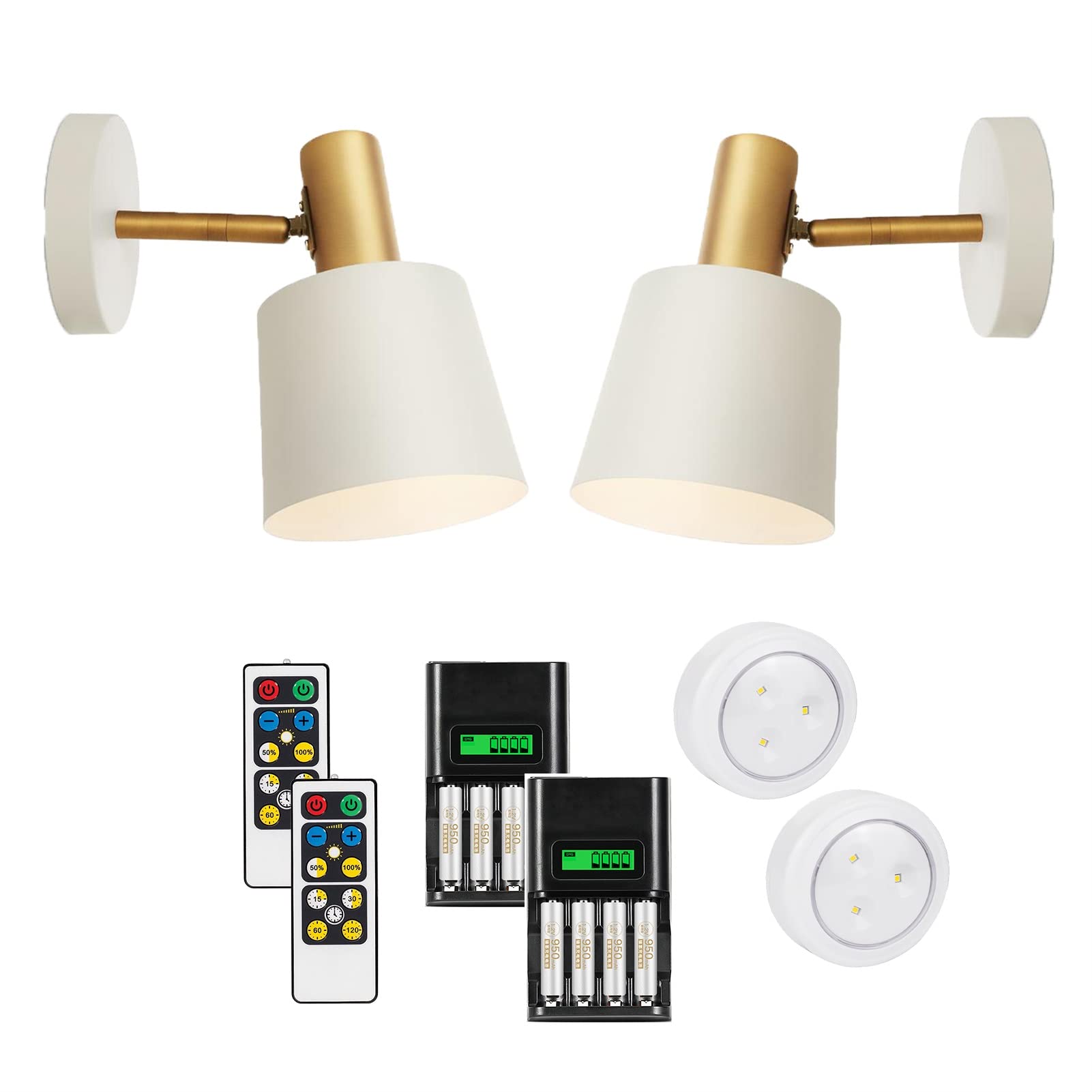 Battery Operated Wall Sconces Set of 2 - Wireless Remote Control Rechargeable Wall Lights for Living Room & Bathroom - Black Modern Wall Decor Lighting for Bedroom, Hallway, and Indoor Spaces
