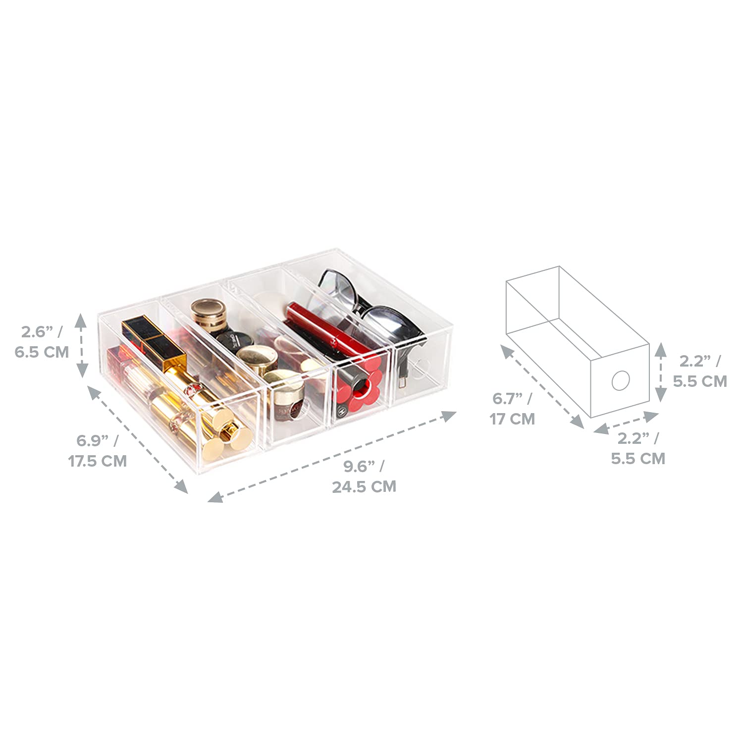 4-Drawer Acrylic Sunglasses Organizer - Clear Stackable Eyeglass Storage Case (9.6