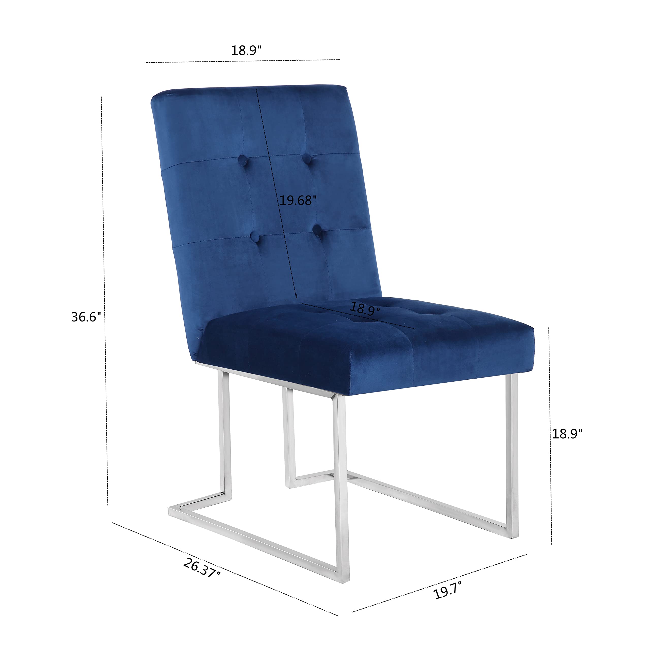 Tufted Velvet Upholstered Dining Chairs Set of 2 - Modern Velvet Armless Accent Chairs with Chrome Legs for Living Room, Kitchen, Dining Room - Blue Velvet Chairs for Home Decor & Entertaining (UC-16B)