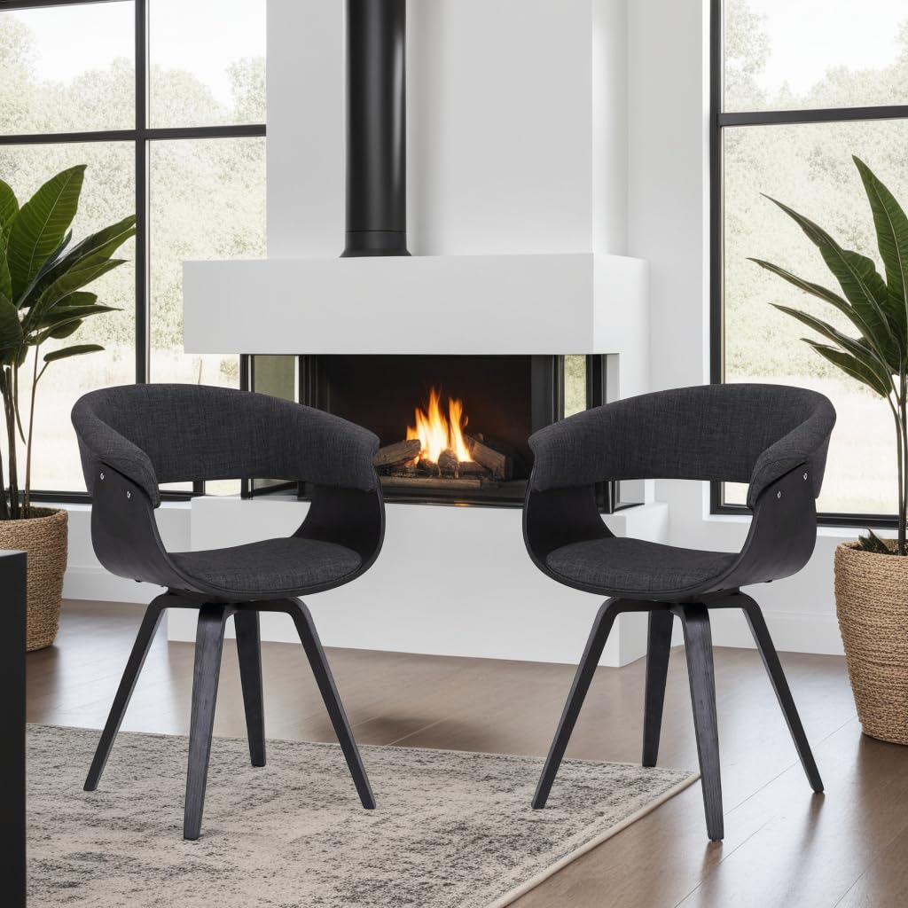 Armen Living Summer Mid Century Modern Dining Chair - Charcoal Fabric & Black Wood Finish - Perfect for Kitchen, Dining Table, Office Desk & Vanity