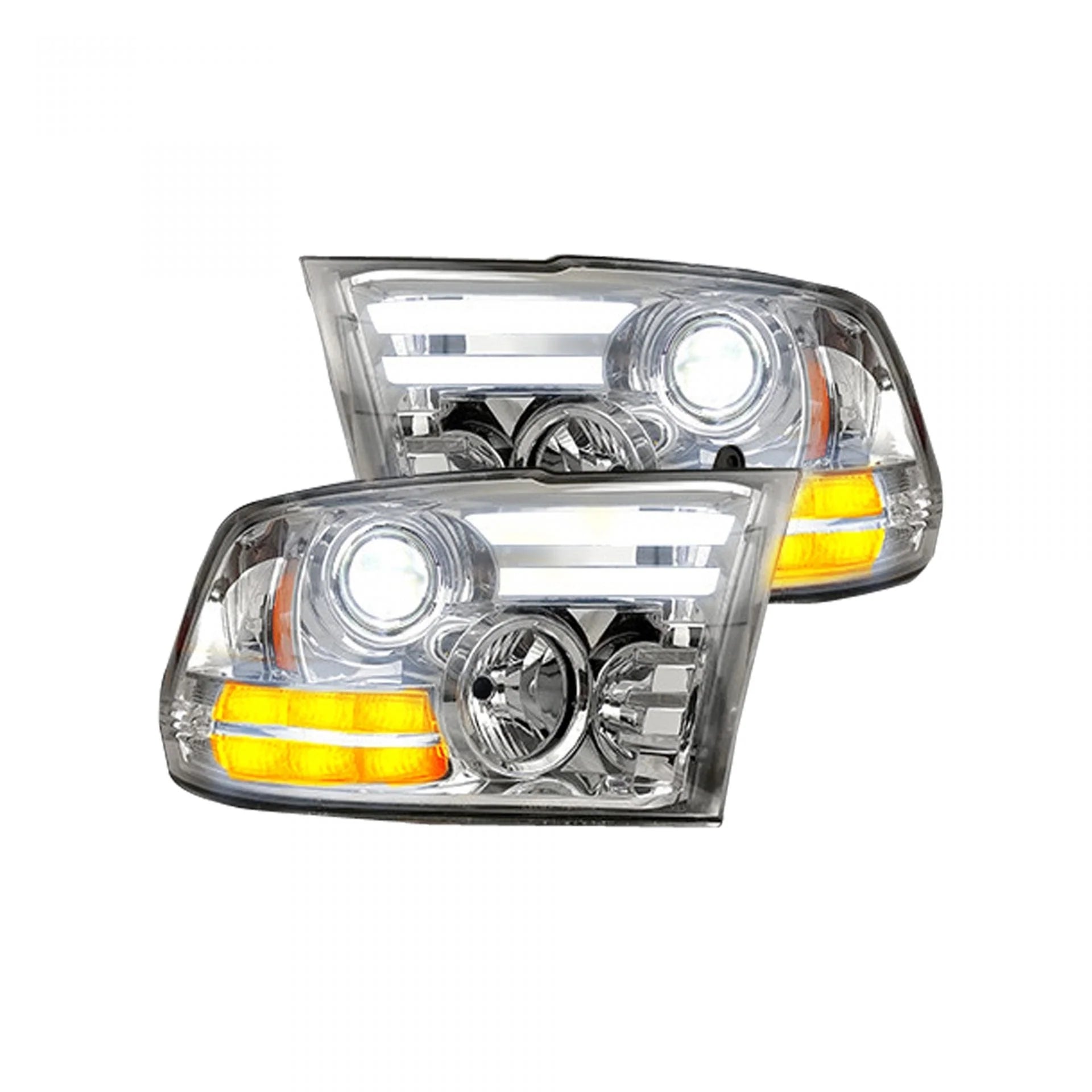 Dodge RAM 2500 3500 Projector Headlights (2015-2018) - Clear/Chrome LED DRL & Turn Signals | High-Performance Lighting for Off-Road & Night Driving