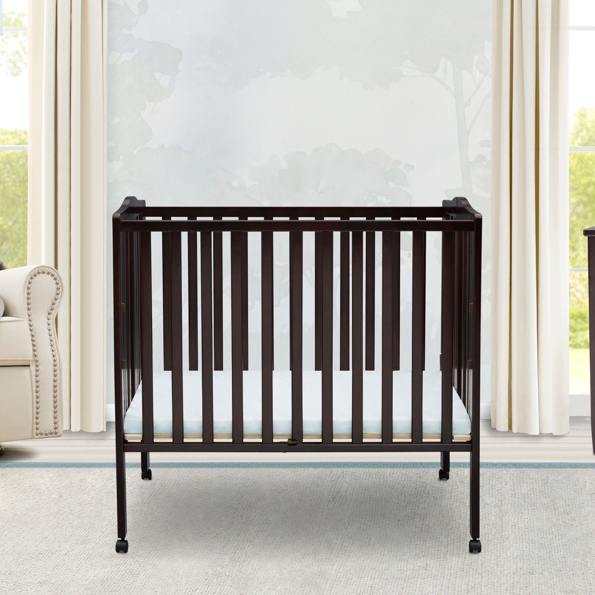 Portable Folding Mini Baby Crib with 1.5 Inch Mattress - Lightweight Travel Crib for Home, Nursery & On-The-Go