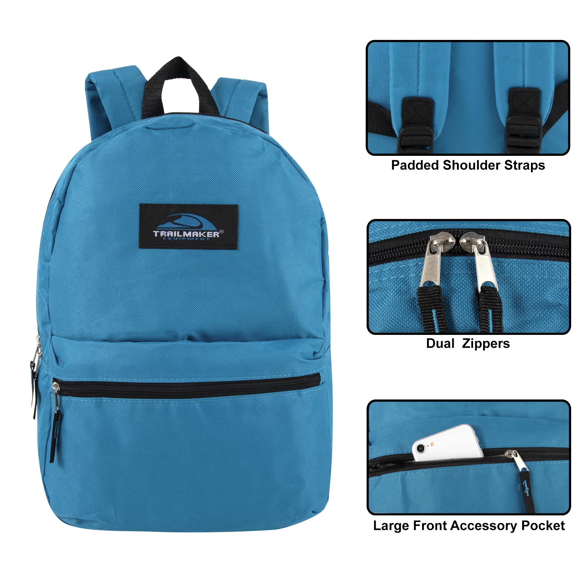 **Trail Maker Classic 17 Inch Light Blue Hiking Backpack with Adjustable Padded Shoulder Straps - Perfect for School, Travel & Outdoor Adventures**