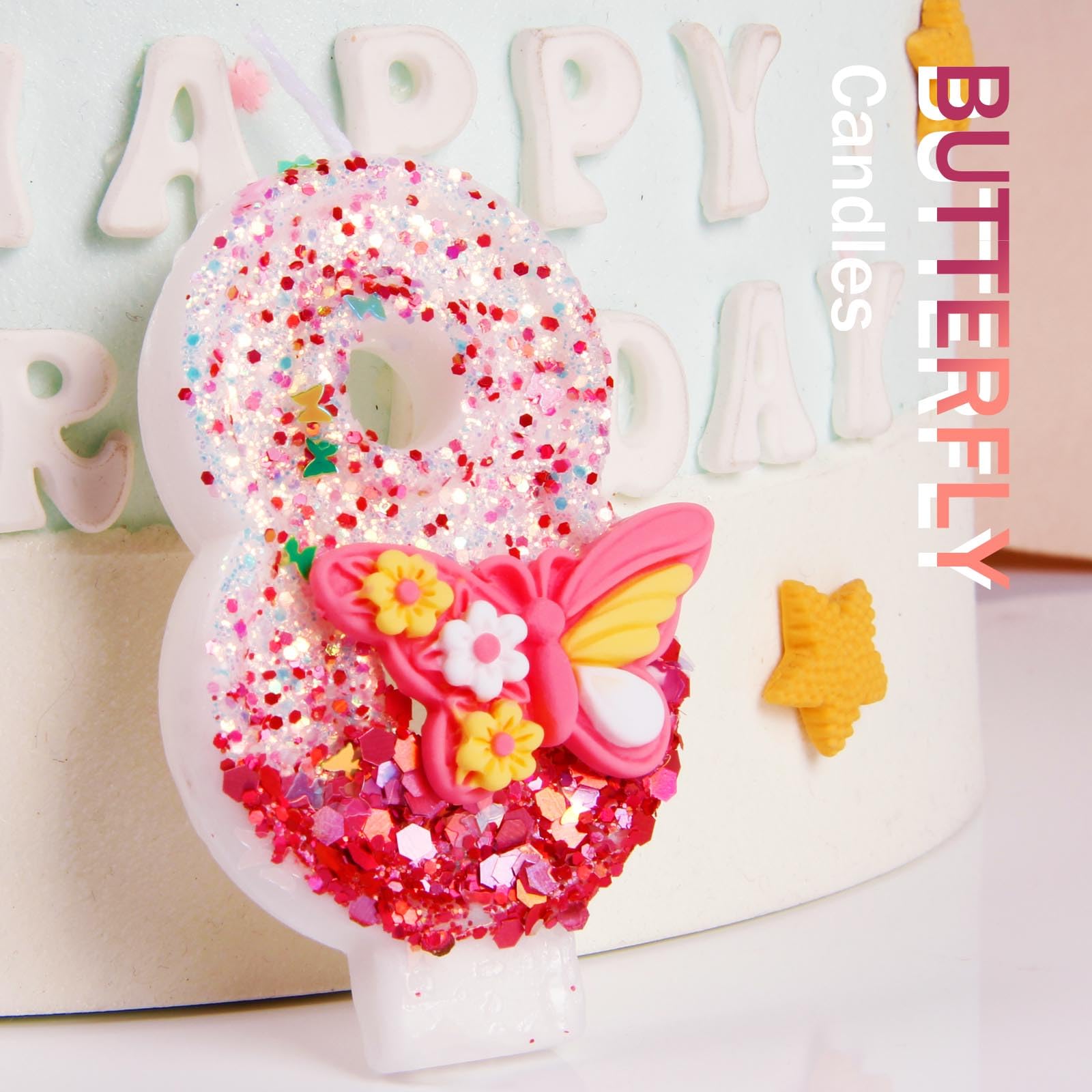 3rd Birthday Candles for Girls - Pink Butterfly Number 3 Cake Topper - Birthday Party, Wedding & Anniversary Celebration Decorations - Perfect for Girls' Birthday Cakes, Cupcakes, and Dessert Table Displays