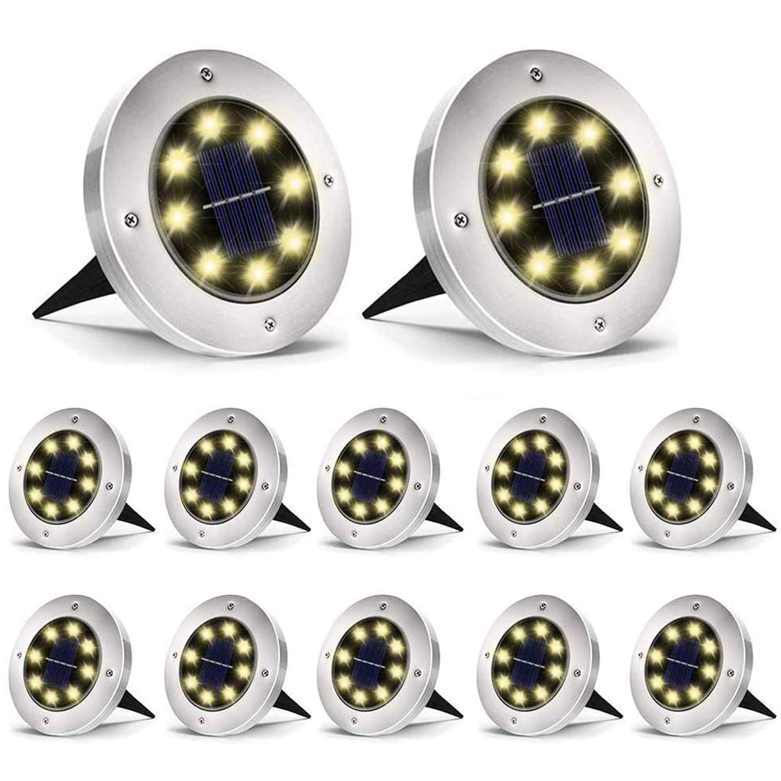 Aogist 12 Pack Solar Ground Lights - 8 LED Waterproof Outdoor Solar Garden Lights for Pathway, Yard, Walkway, Patio & Lawn - Warm White Landscape Lighting for Gardens, Driveways & Backyard Decor