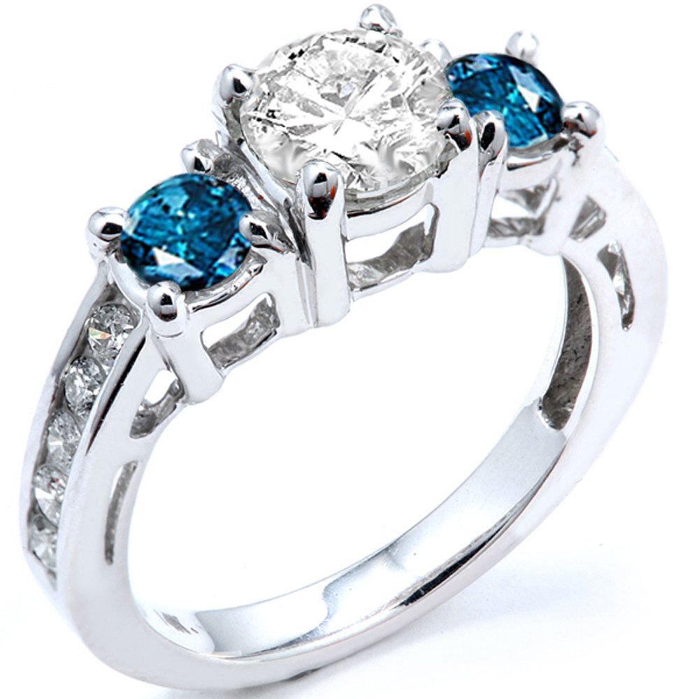 Dazzlingrock 2.55 Carat 10K White Gold Round Blue & White Diamond Engagement Ring for Women - Perfect for Bridal, Wedding & Anniversary Gifts