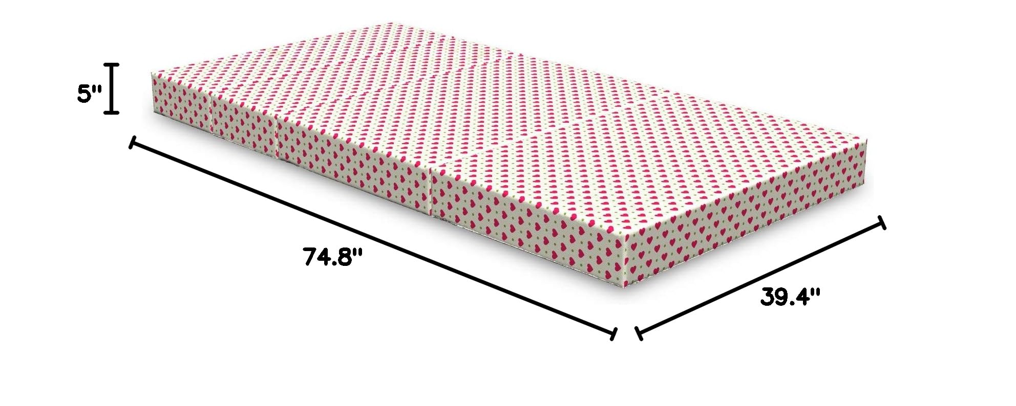Ambesonne Valentine's Day Foldable Mattress - Romantic Heart Dots Design, 74.8 x 39.4 Inches, Eggshell Magenta & Green - Perfect for Guest Beds, Sleepovers & Dorm Rooms