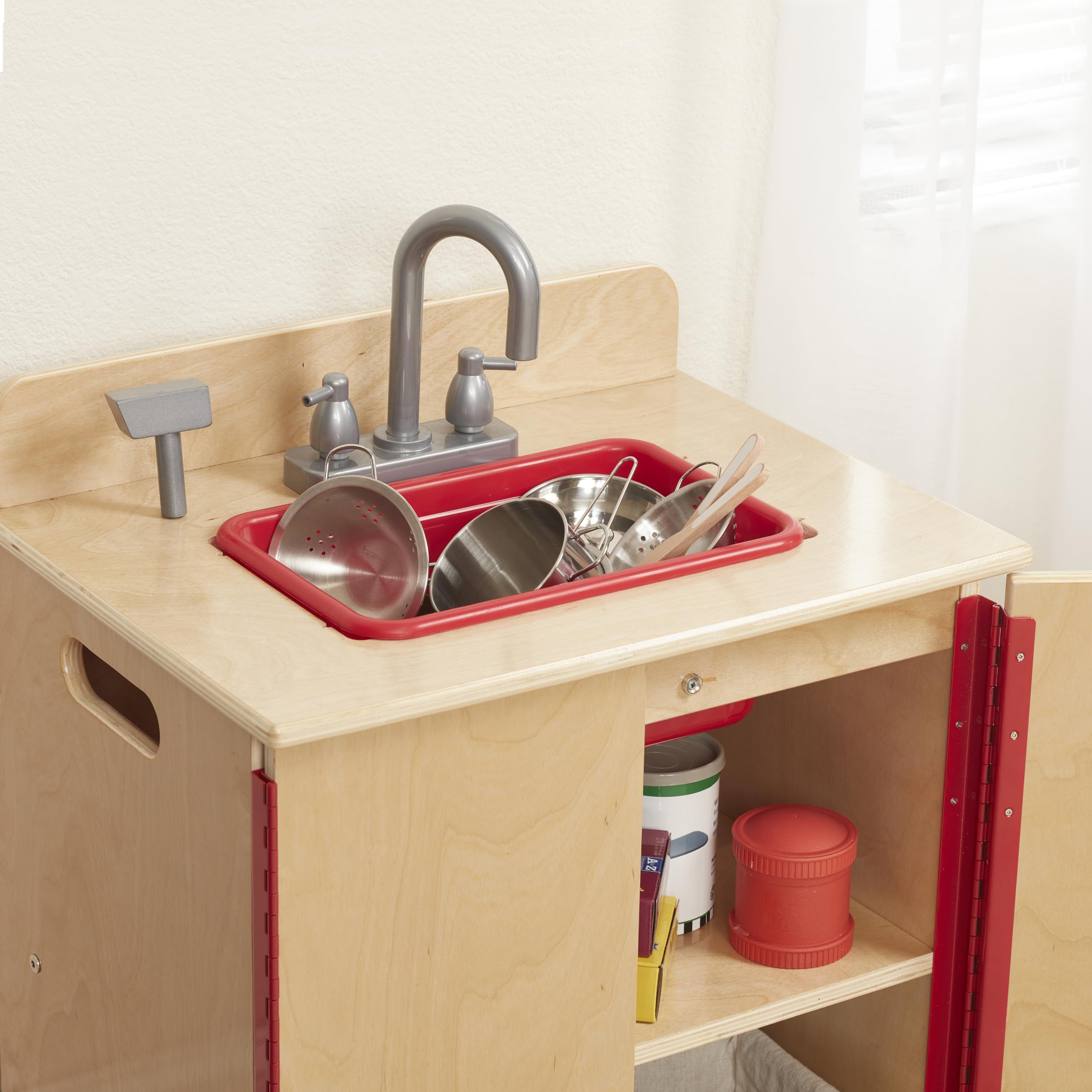ECR4Kids Wooden Play Kitchen Sink Set - Natural Wood Pretend Play Sink for Kids - Perfect for Imaginative Play, Role-Playing & Early Childhood Development