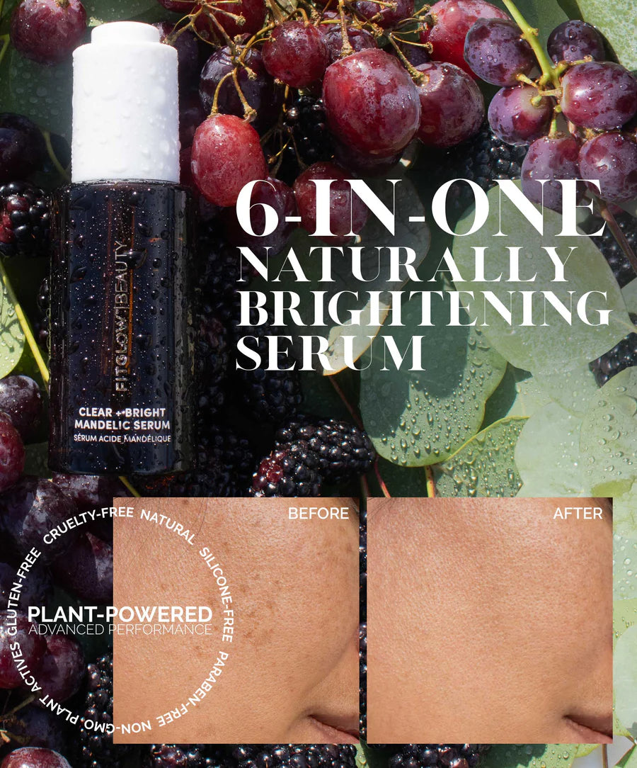 Fitglow Beauty Clear + Bright Mandelic Serum Drops for Acne-Prone Skin - Exfoliating Facial Treatment with Mandelic Acid for Brighter, Smoother Complexion | Perfect for Nighttime Skincare Routine & Hyperpigmentation Care