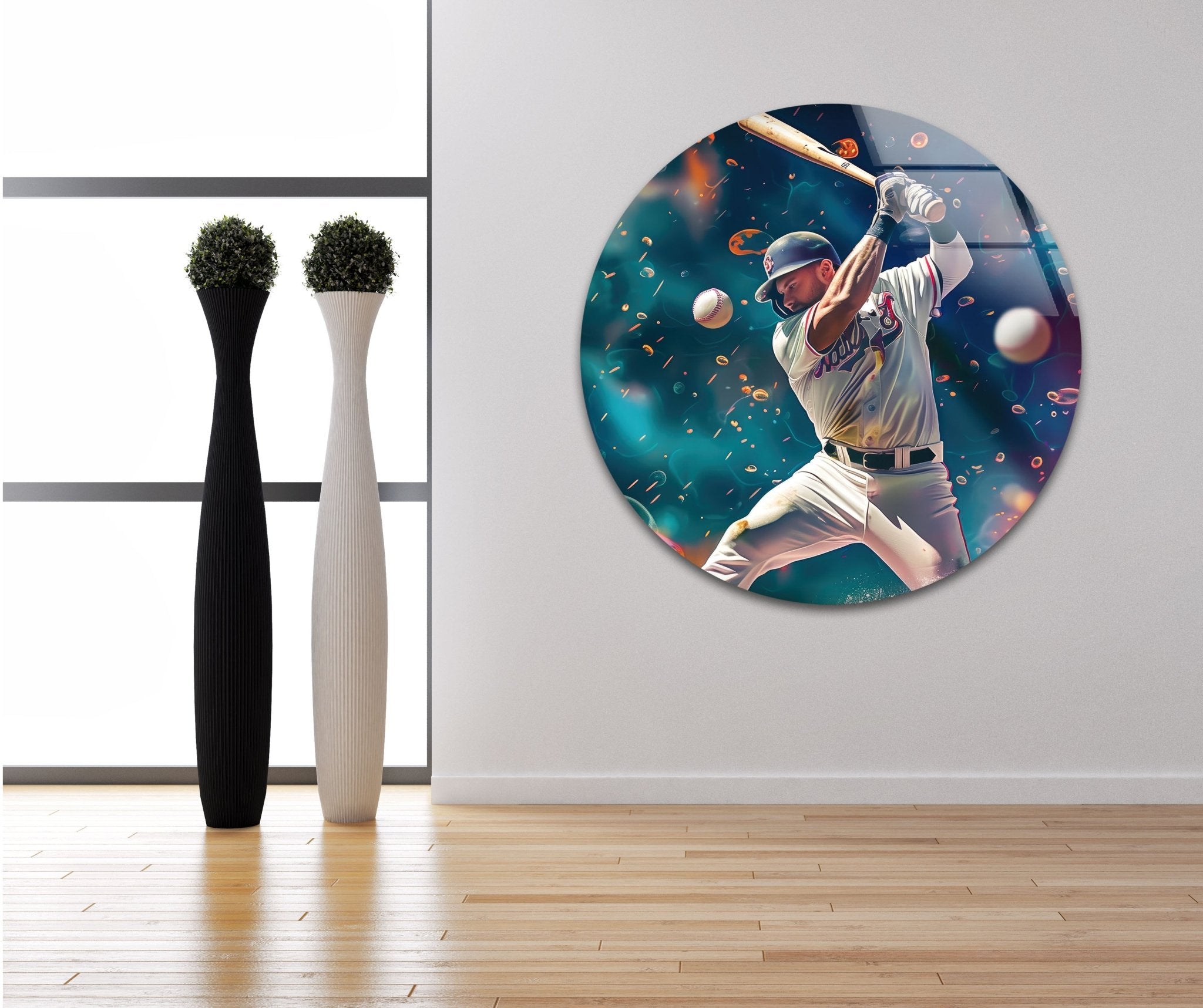Baseball Player Glass Wall Art - Handmade Sports Decor for Home & Office - Perfect for Man Cave, Game Room, or Sports Bar
