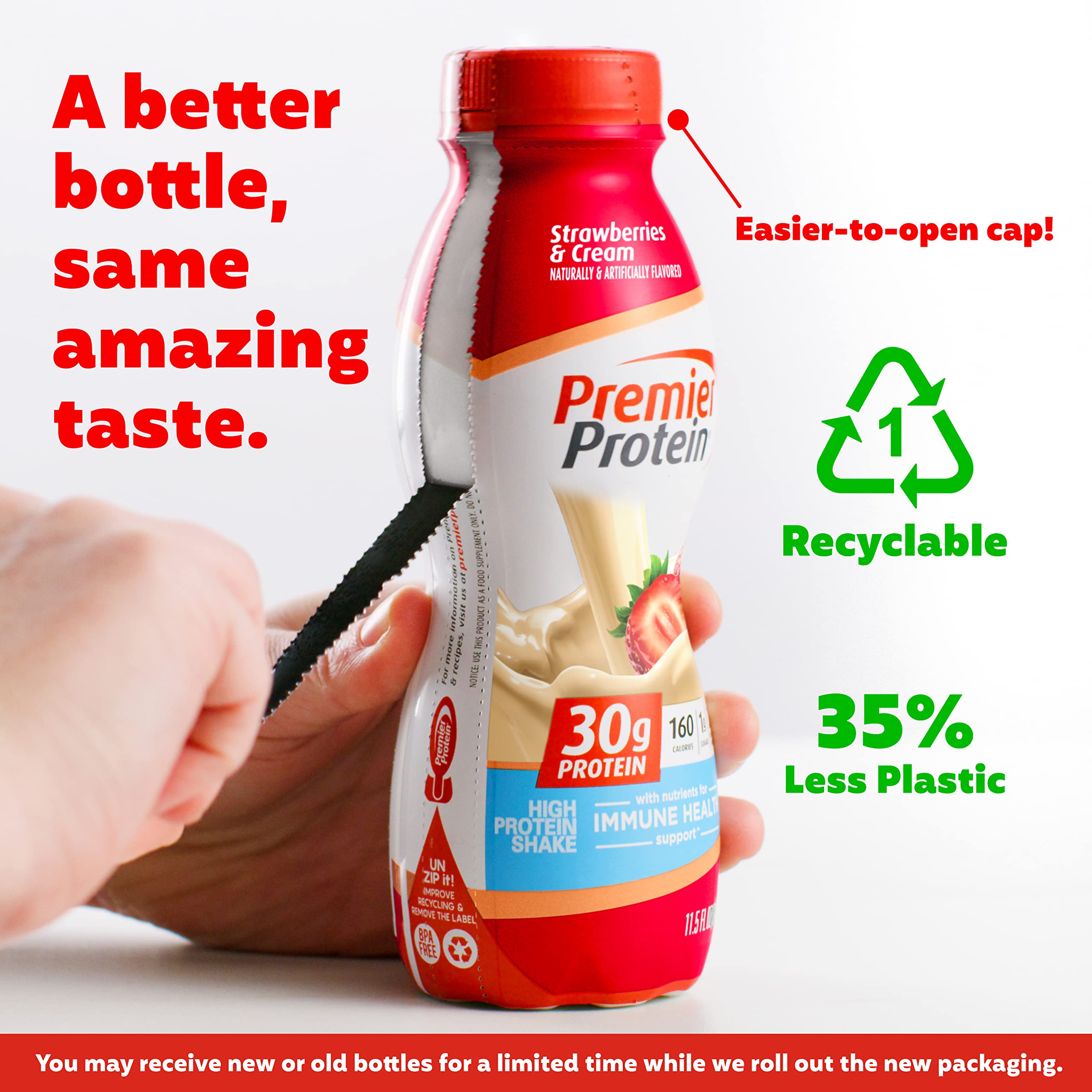 Premier Protein Shake Strawberry Flavor - 30g Protein, 24 Vitamins & Minerals for Immune Support, 11.5oz Bottles (Pack of 12) | Post-Workout Recovery, Meal Replacement & Healthy Snack