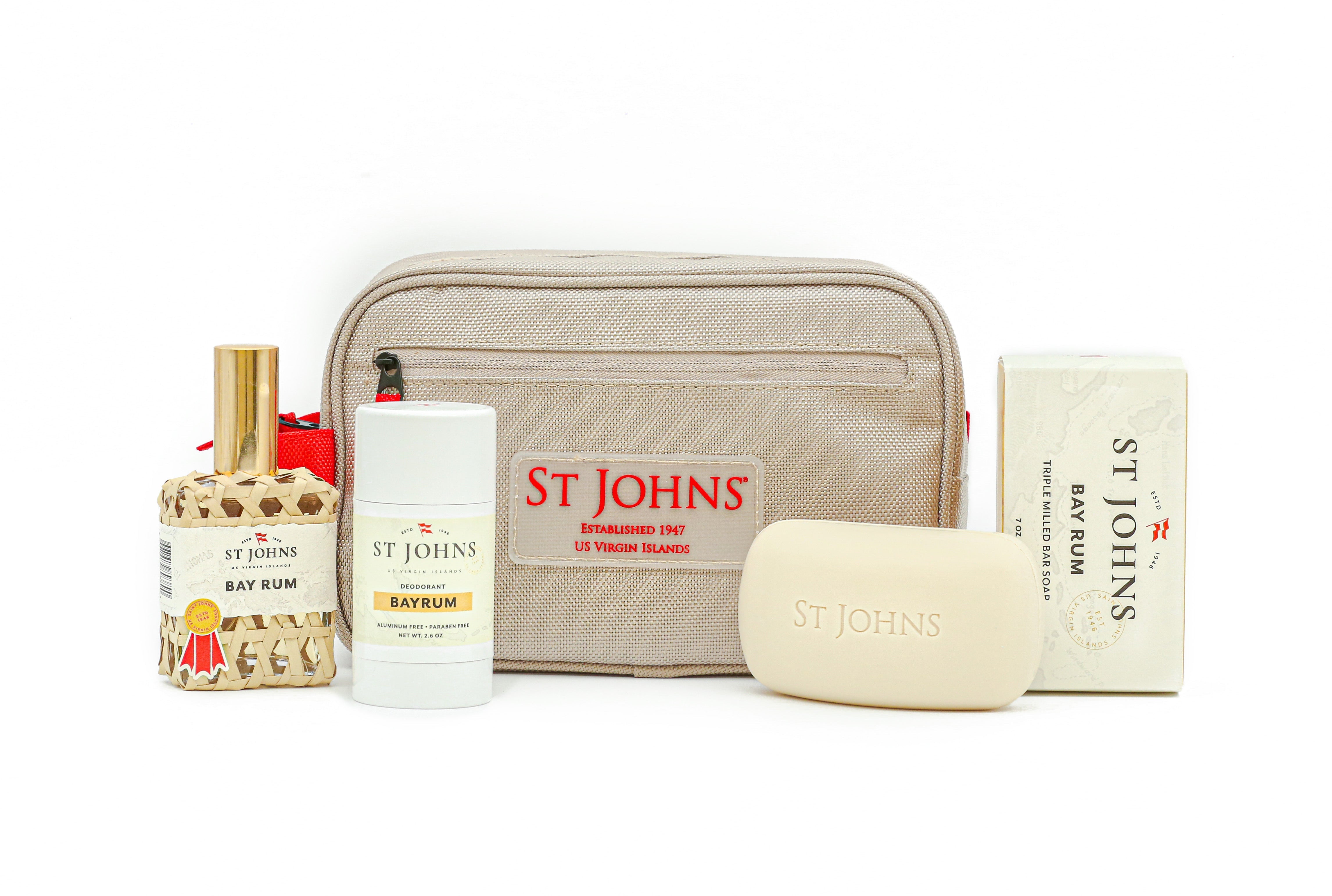 St. John's Bay Rum Dopp Kit Gift Set for Men - Travel Toiletry Bag with Aftershave & Cologne - Perfect for Grooming, Business Trips & Vacation Essentials