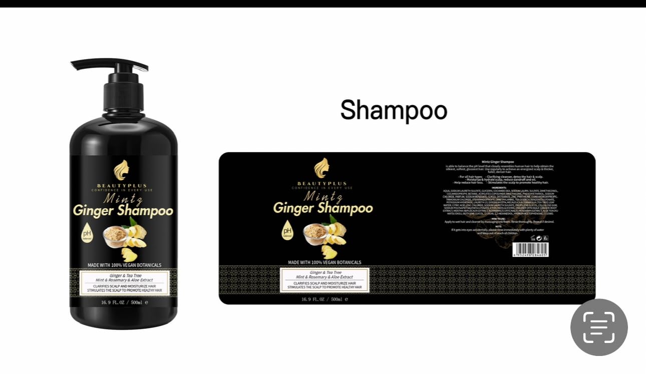 Mintz Ginger Shampoo for Hair Growth & Scalp Care - Natural Volumizing Shampoo with Ginger Extract for Thicker, Healthier Hair - Perfect for Daily Use & Hair Loss Prevention