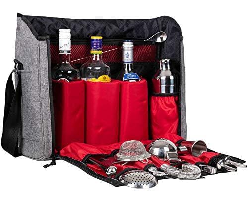 16 Inch Bartender Travel Bar Bag - Portable Wine & Cocktail Carrier for Camping, Picnics & Outdoor Parties (Grey, Bag Only)