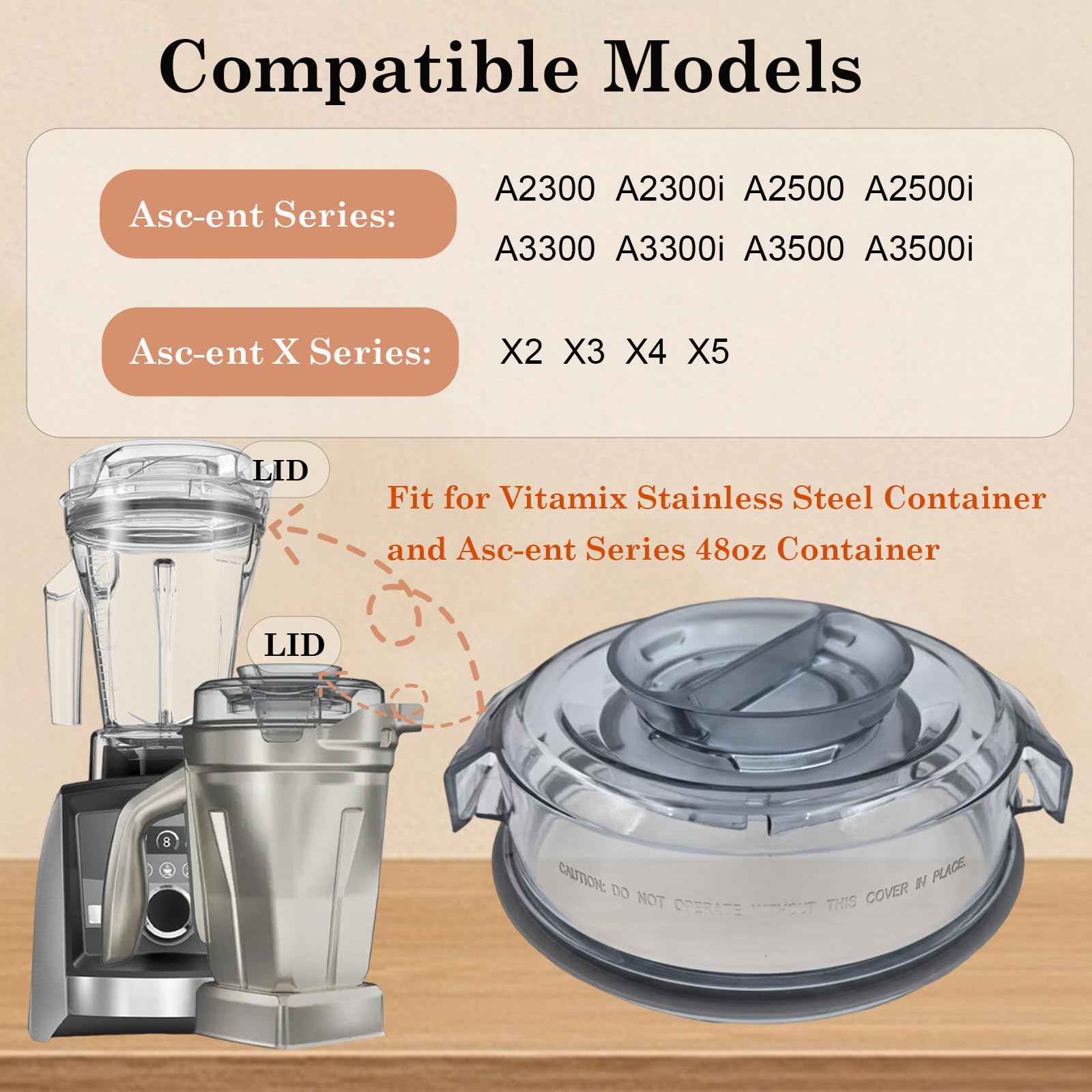 Premium Stainless Steel Blender Pitcher Lid Replacement for Vitamix A3500 A2300 A2500 A3300 X Series - 48oz Metal Blender Container Cover - Durable & Leak-Proof Design for Smoothies, Soups & Nut Butters