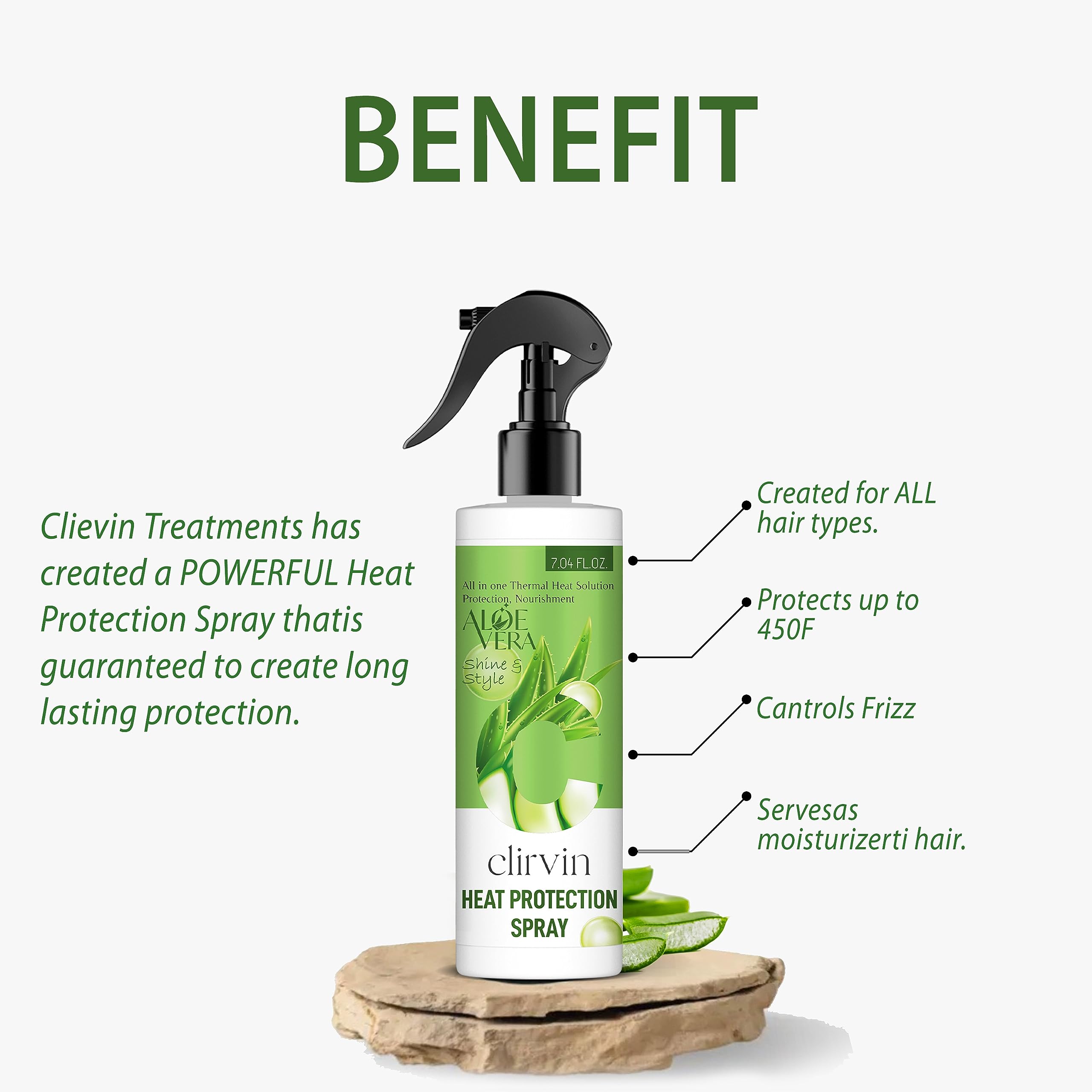 Clirvin Heat Protectant Spray for Hair Straightening & Styling - 600ml Thermal Protection Spray for Men & Women - Prevents Heat Damage from Flat Irons & Blow Dryers - Salon Quality Hair Care for Smooth, Shiny Hair