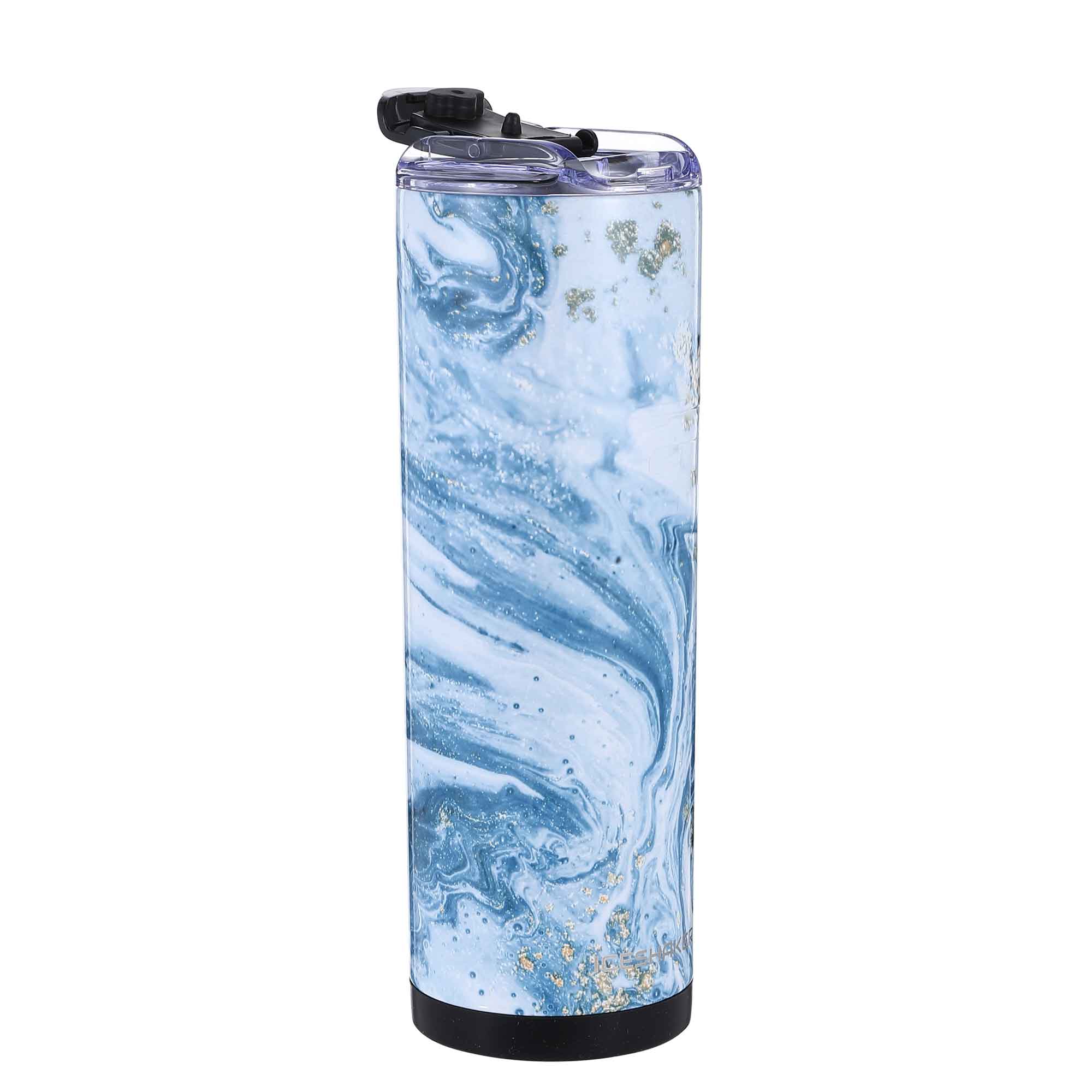 20oz Skinny Tumbler with Lid and Straw - Insulated Stainless Steel Travel Mug, Blue Marble Design - Perfect for Coffee, Tea & Cold Drinks On The Go