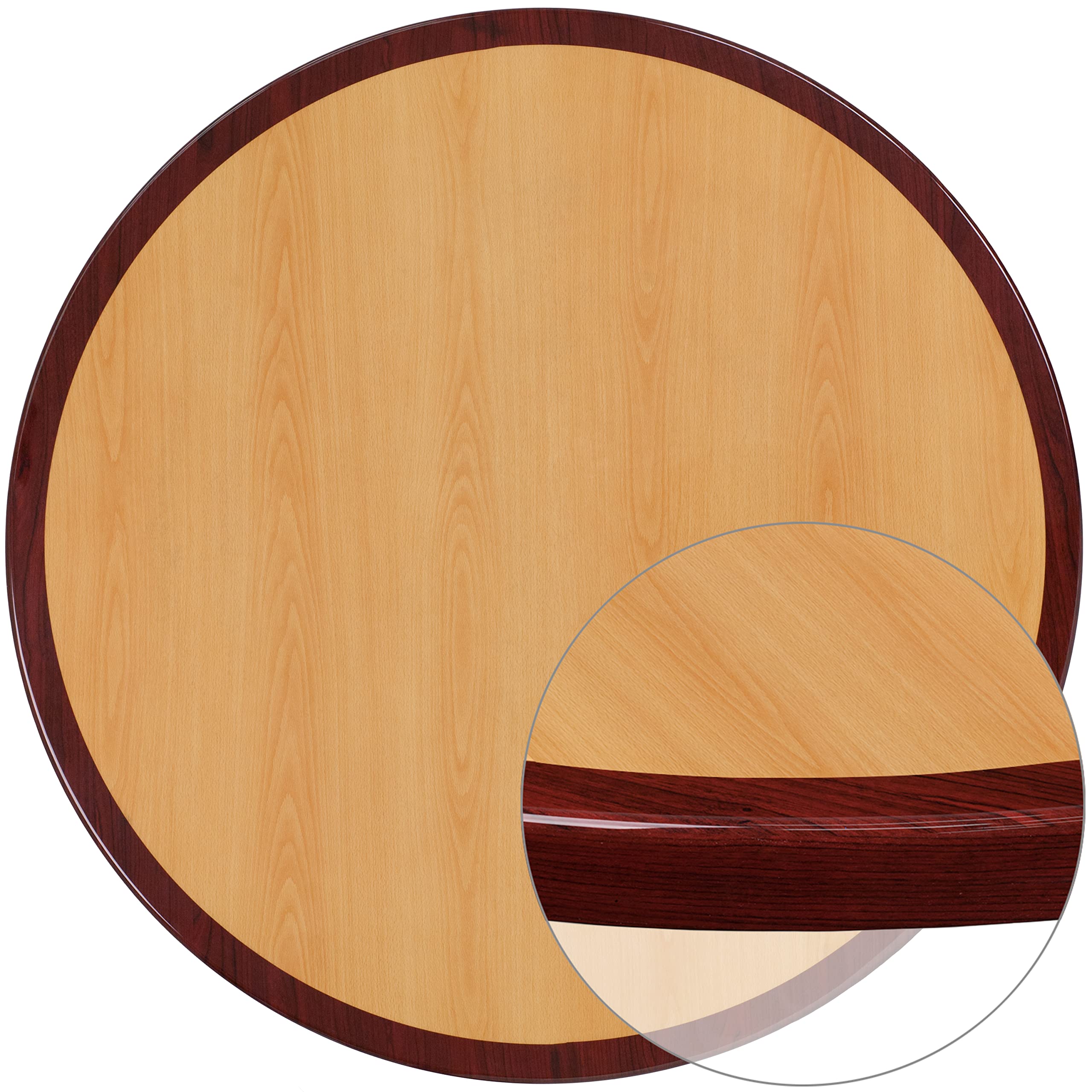 Flash Furniture Glenbrook 36'' Round 2-Tone High-Gloss Cherry/Mahogany Resin Dining Table with 2'' Thick Drop-Lip Edge - Perfect for Kitchen, Breakfast Nook & Small Space Dining
