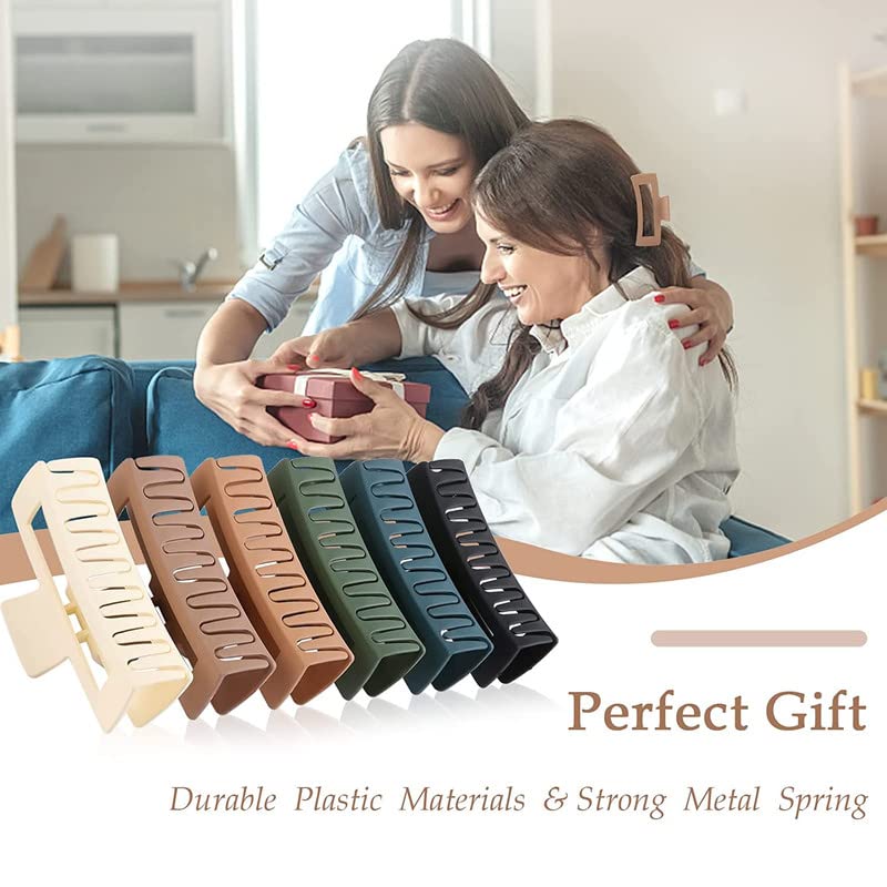 FAMEZA 6 Pack Extra Large Claw Hair Clips - Strong Hold Non-Slip Jumbo Hair Clips for Women & Girls - Cute Square Hair Accessories in Multi Colors (6 PCS) - Perfect for Thick Hair, Ponytails, Buns & Everyday Styling