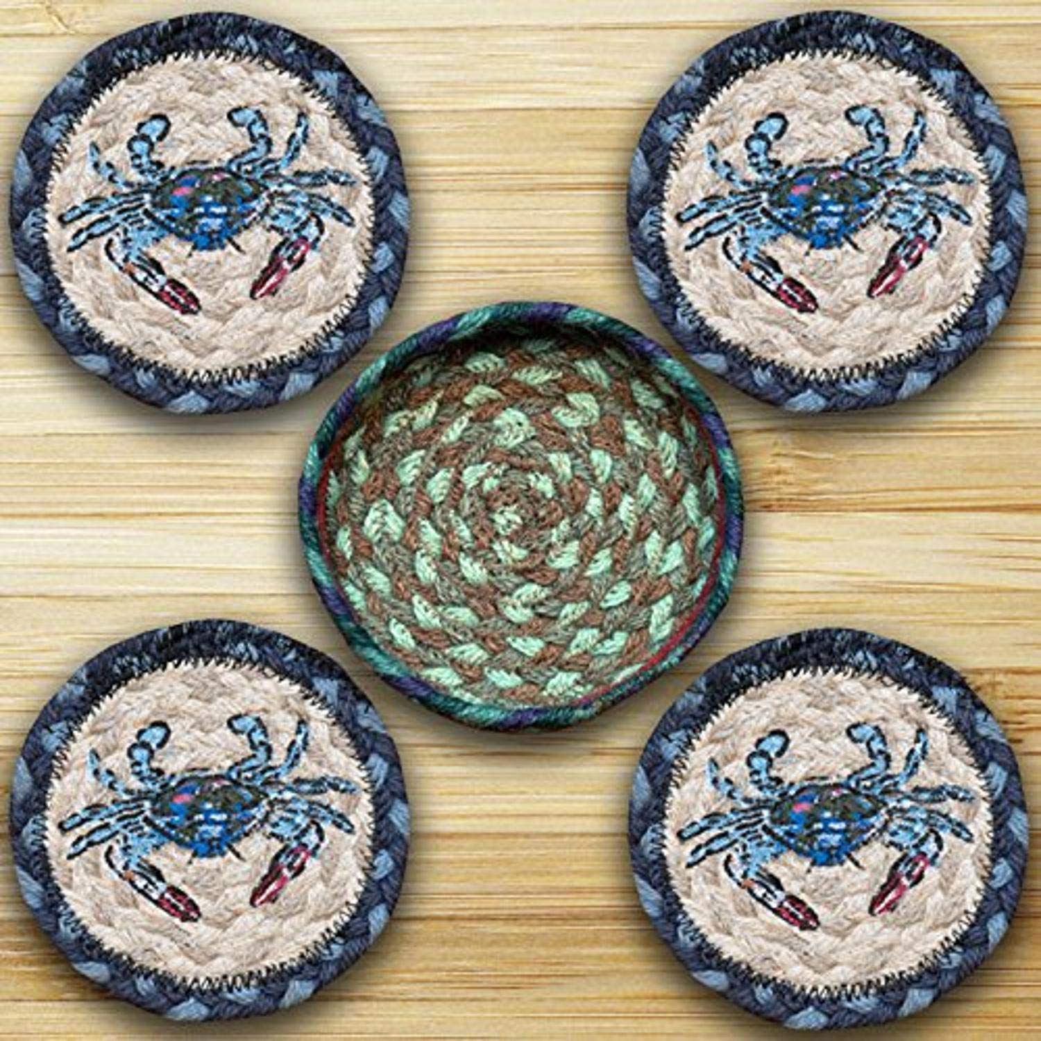 Earth Rugs 29-CB359BC 5-Inch Round Coasters Set of 4, Non-Slip Absorbent Drink Coasters for Coffee Table, Bar, Dining Table - Blue