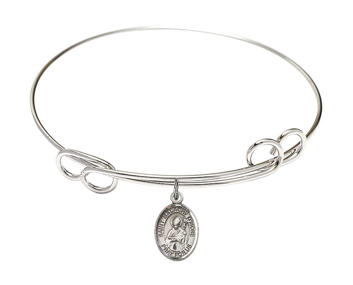 DiamondJewelryNY Sterling Silver Double Loop Bangle Bracelet with St. Malachy O'More Charm - Elegant Irish Jewelry for Women, Gift for Confirmation, Baptism & Special Occasions